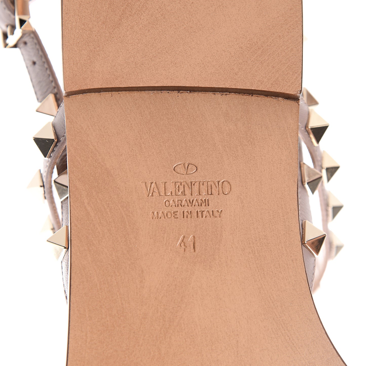 Nappa Rockstud T-Strap Slingback Flat Sandals 41 Poudre
