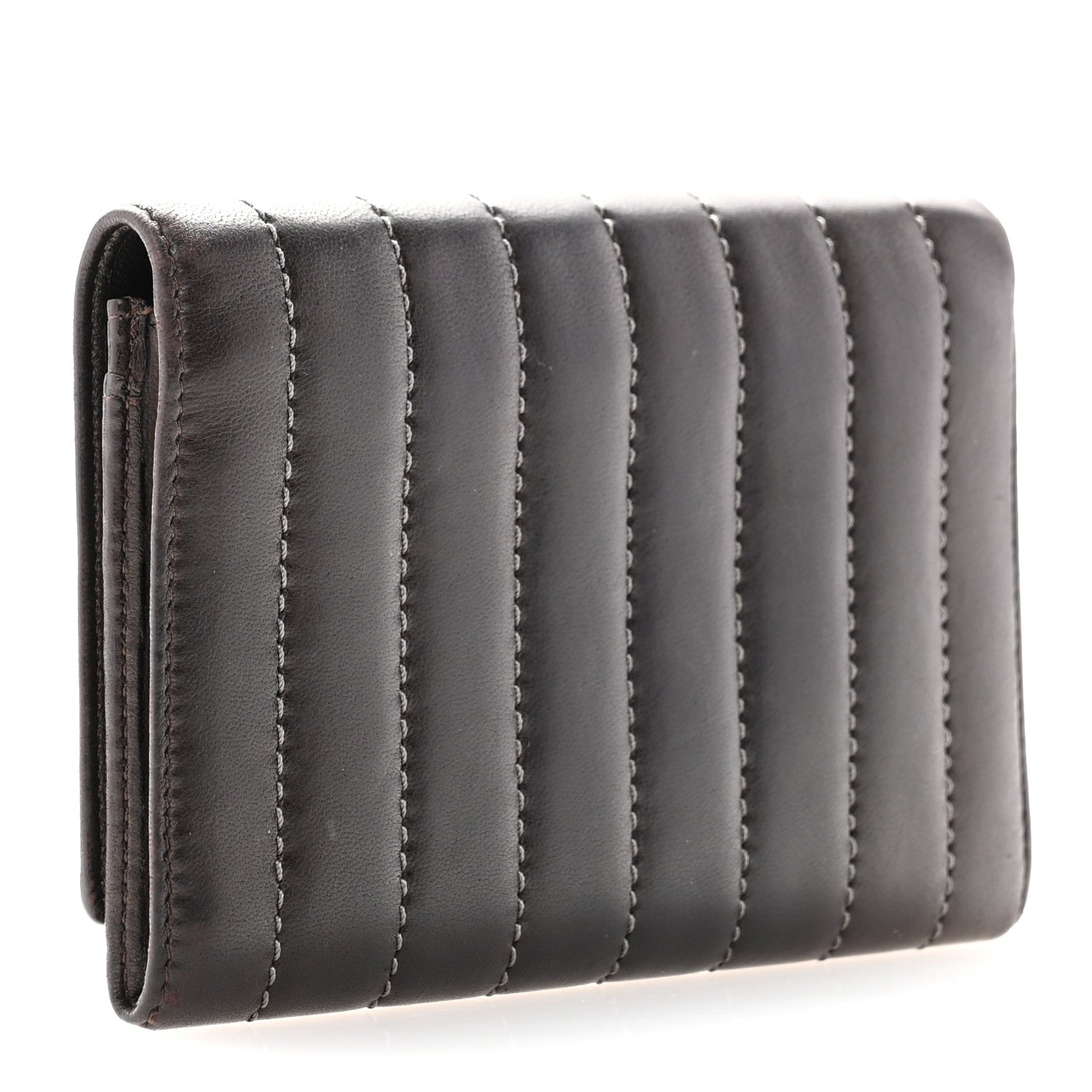 Chanel Lambskin Vertical Quilted Mademoiselle Compact Wallet Dark Brown 3 of 13