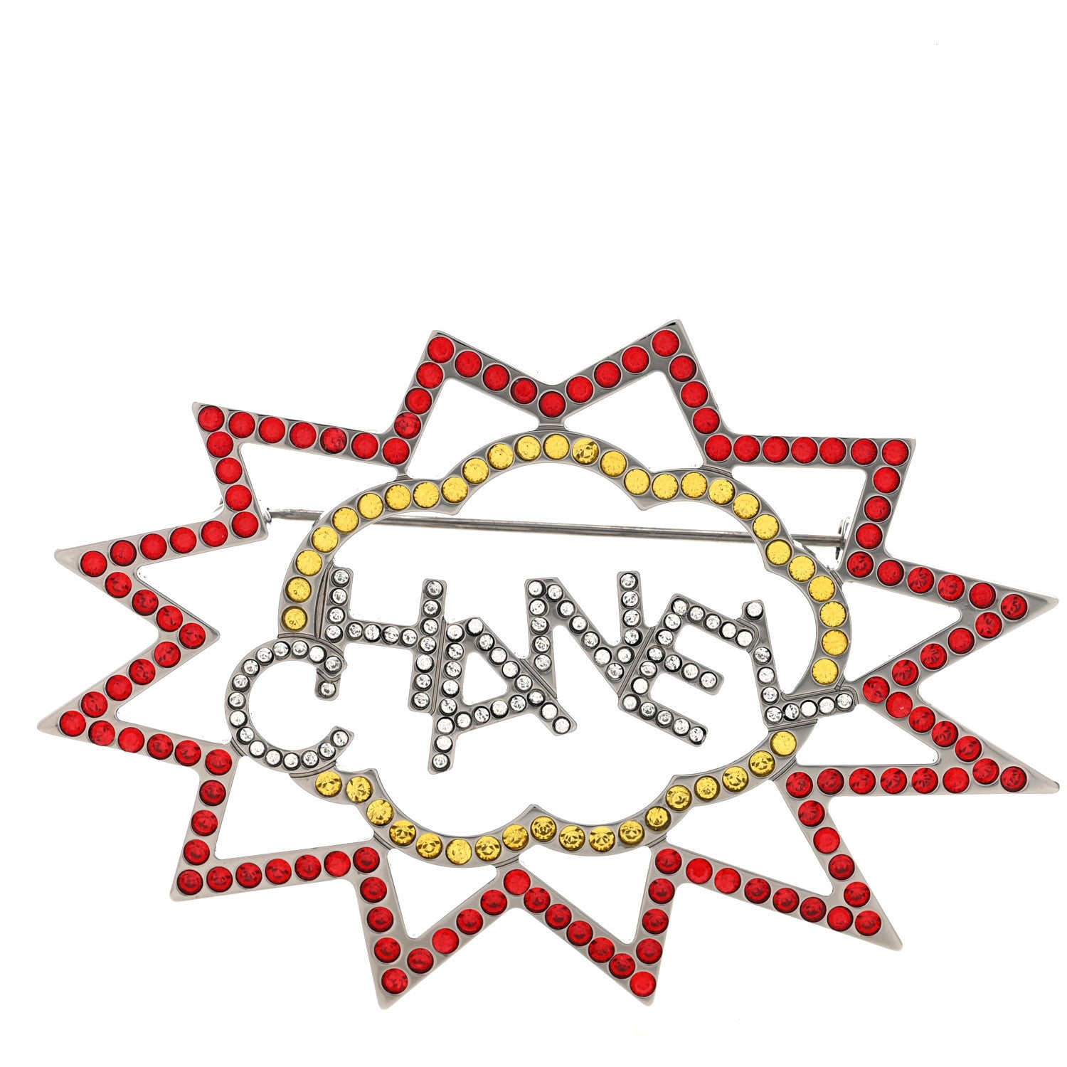 Chanel Ruthenium Crystal CC Brooch Red Yellow 1 of 4