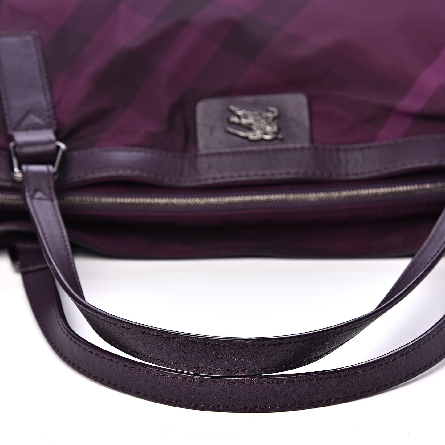 Nylon Check Small Buckleigh Packable Tote Purple
