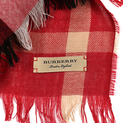 Burberry Wool Cashmere Check Fringe Scarf Red Black 3 of 3