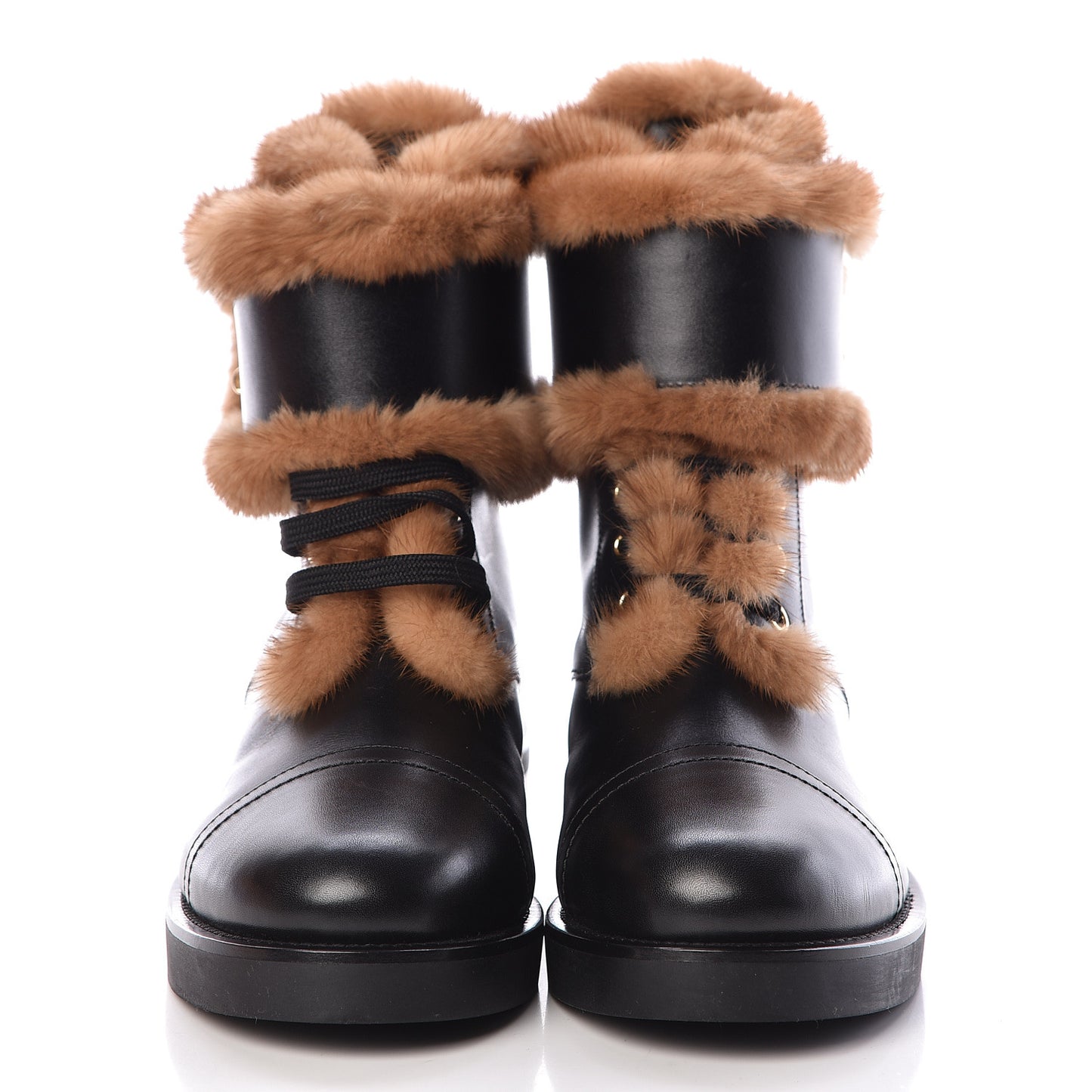 Mink Fur Calfskin Wonderland Ranger Boots 37.5 Black