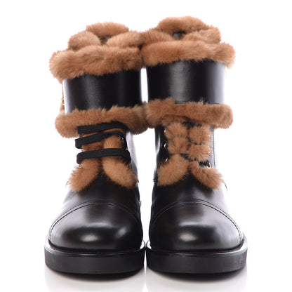 Louis Vuitton Mink Fur Calfskin Wonderland Ranger Boots 37.5 Black 2 of 9