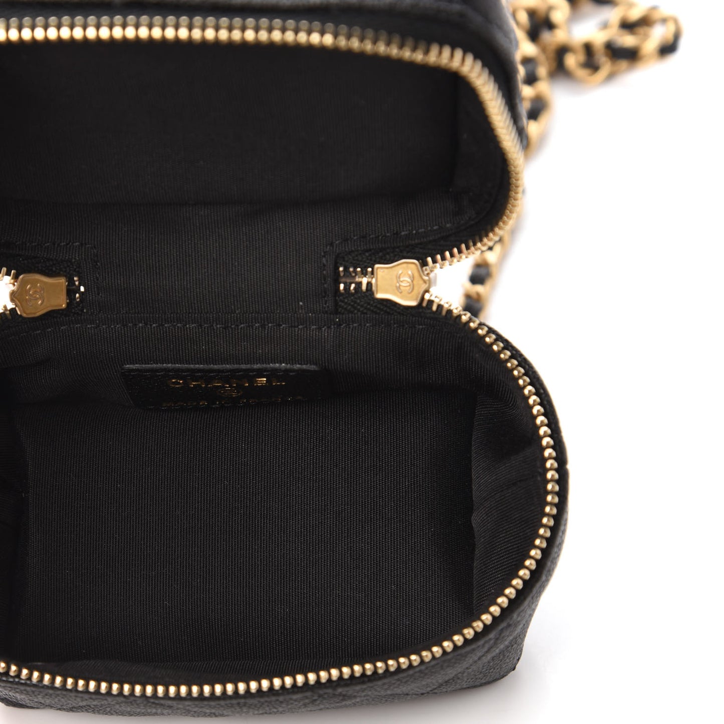 Caviar Quilted Mini Top Handle Vanity With Chain Black