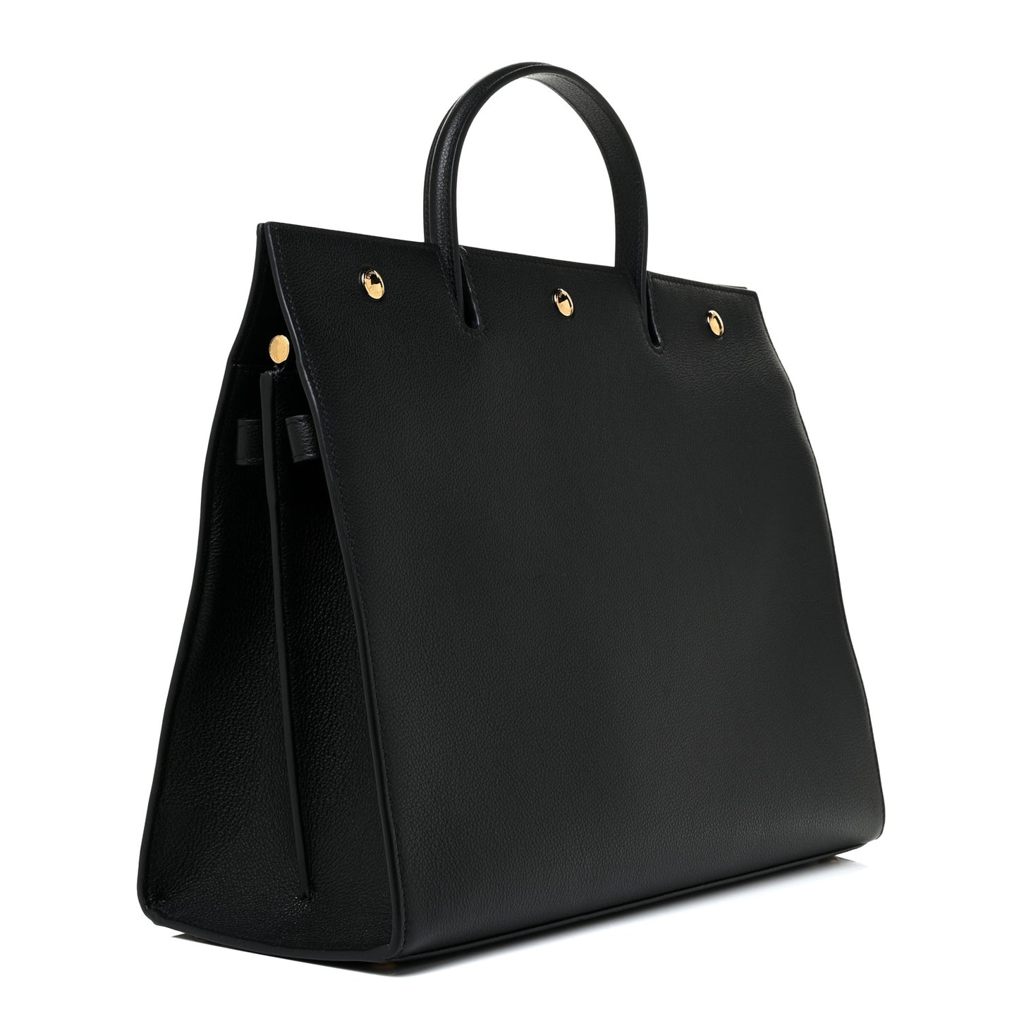 Grainy Calfskin Large Title Bag Black