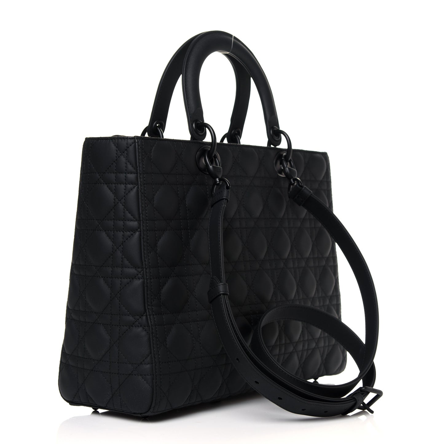 Ultra Matte Calfskin Cannage Large Lady Dior Black