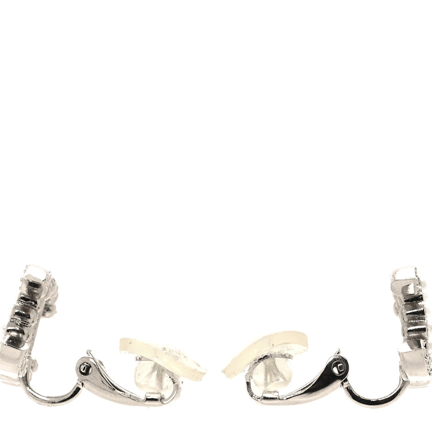 Crystal Pearl CC Clip On Earrings Silver