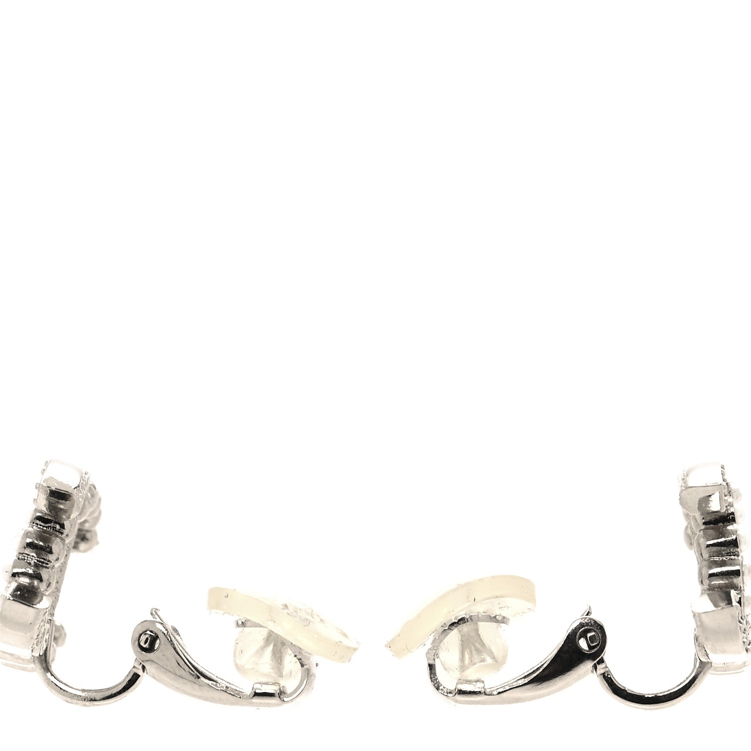 Chanel Crystal Pearl CC Clip On Earrings Silver 3 of 5
