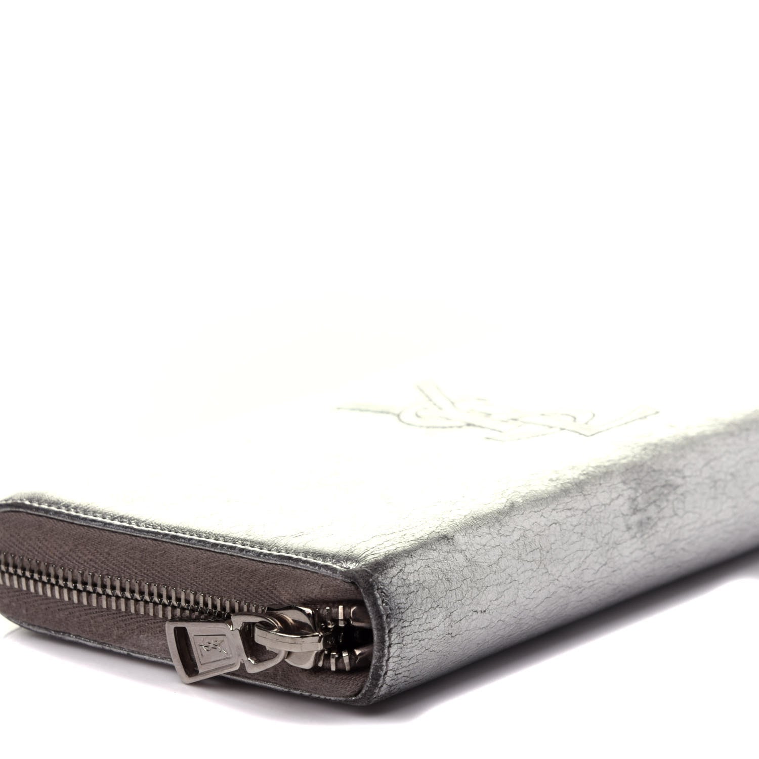 Saint Laurent Metallic Calfskin Belle De Jour Zip Around Wallet Moon 6 of 8