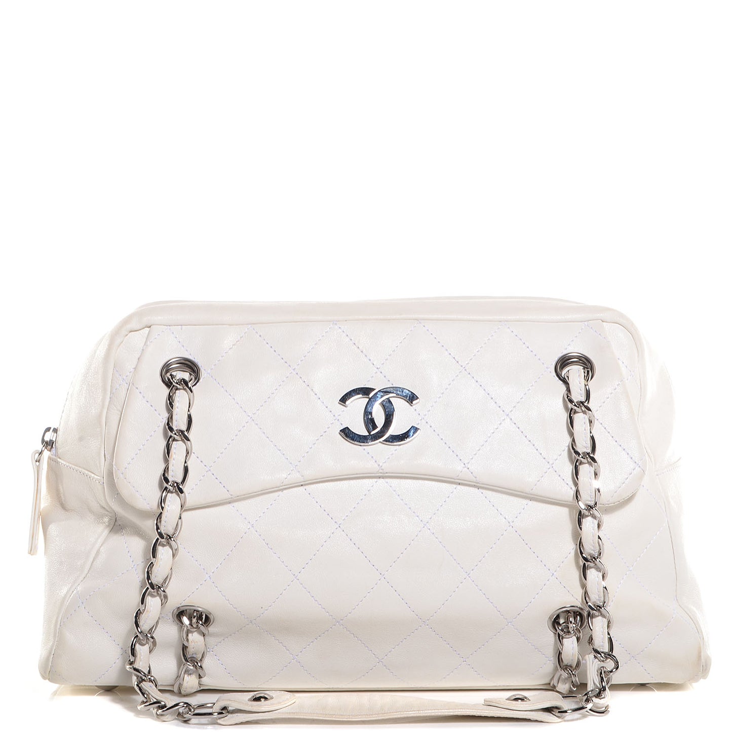 Lambskin Quilted Small Chain Around Tote White