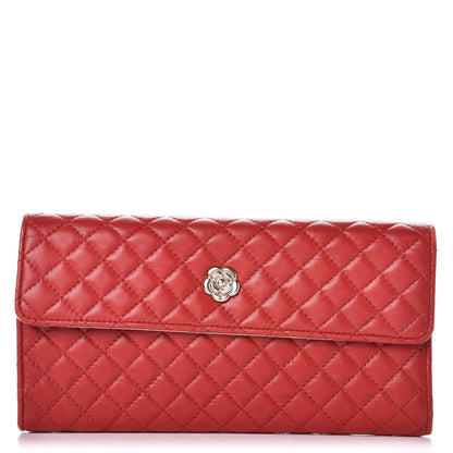 Chanel Lambskin Quilted Camellia Tri Fold Jewelry Case Red 1 of 8
