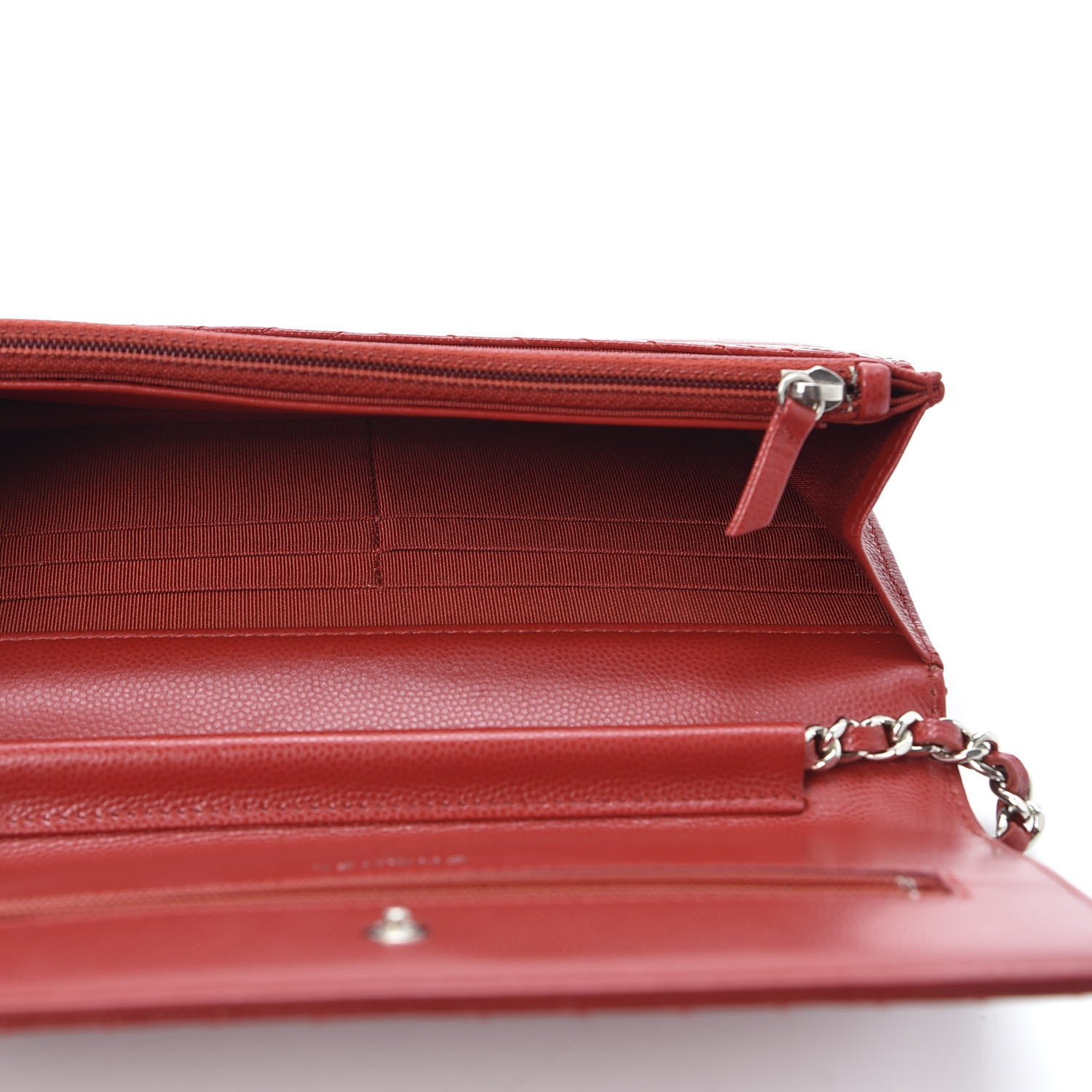 Chanel Caviar Chevron Quilted Wallet On Chain WOC Red 4 of 10