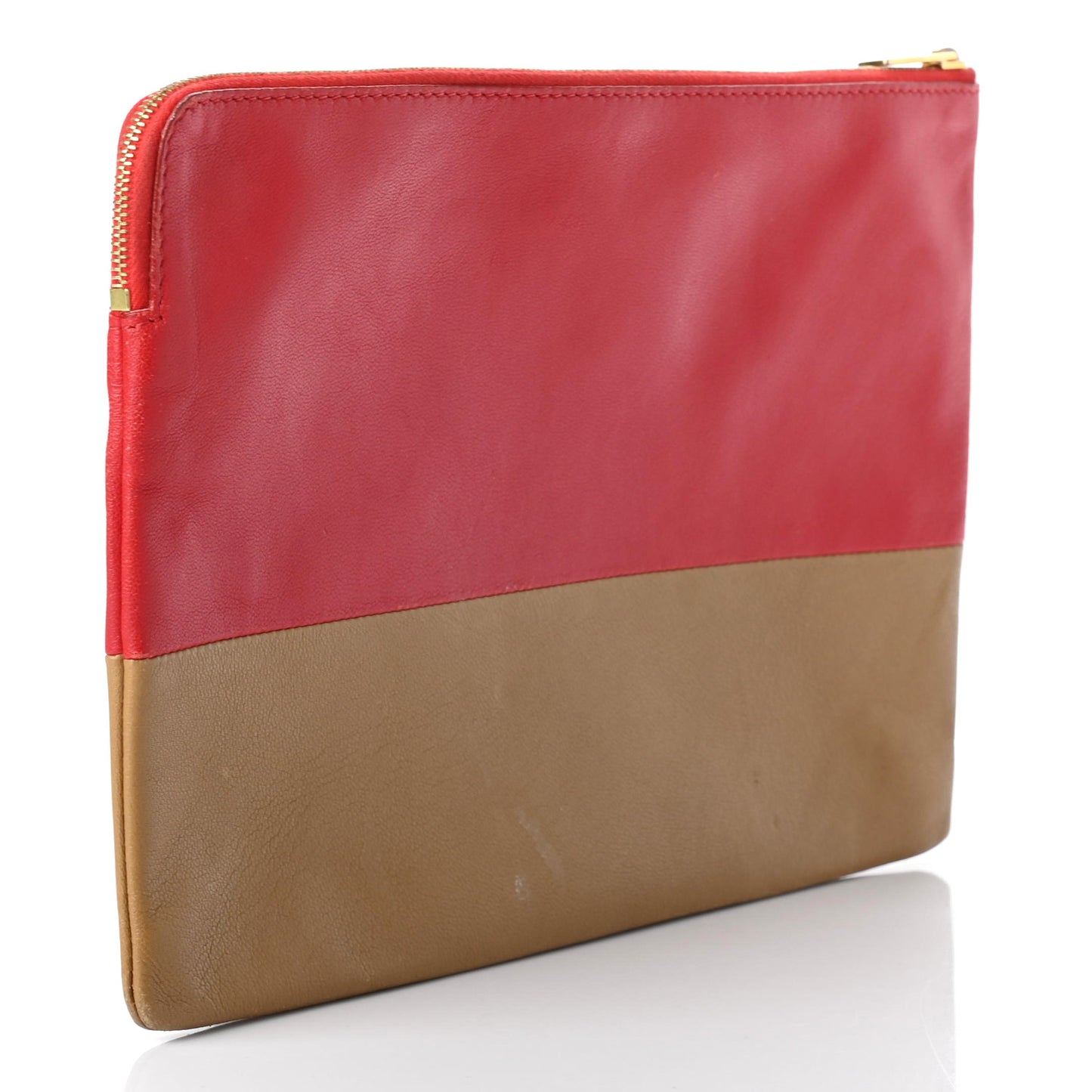 Lambskin Bi-Color Solo Clutch Pouch Raspberry Butter