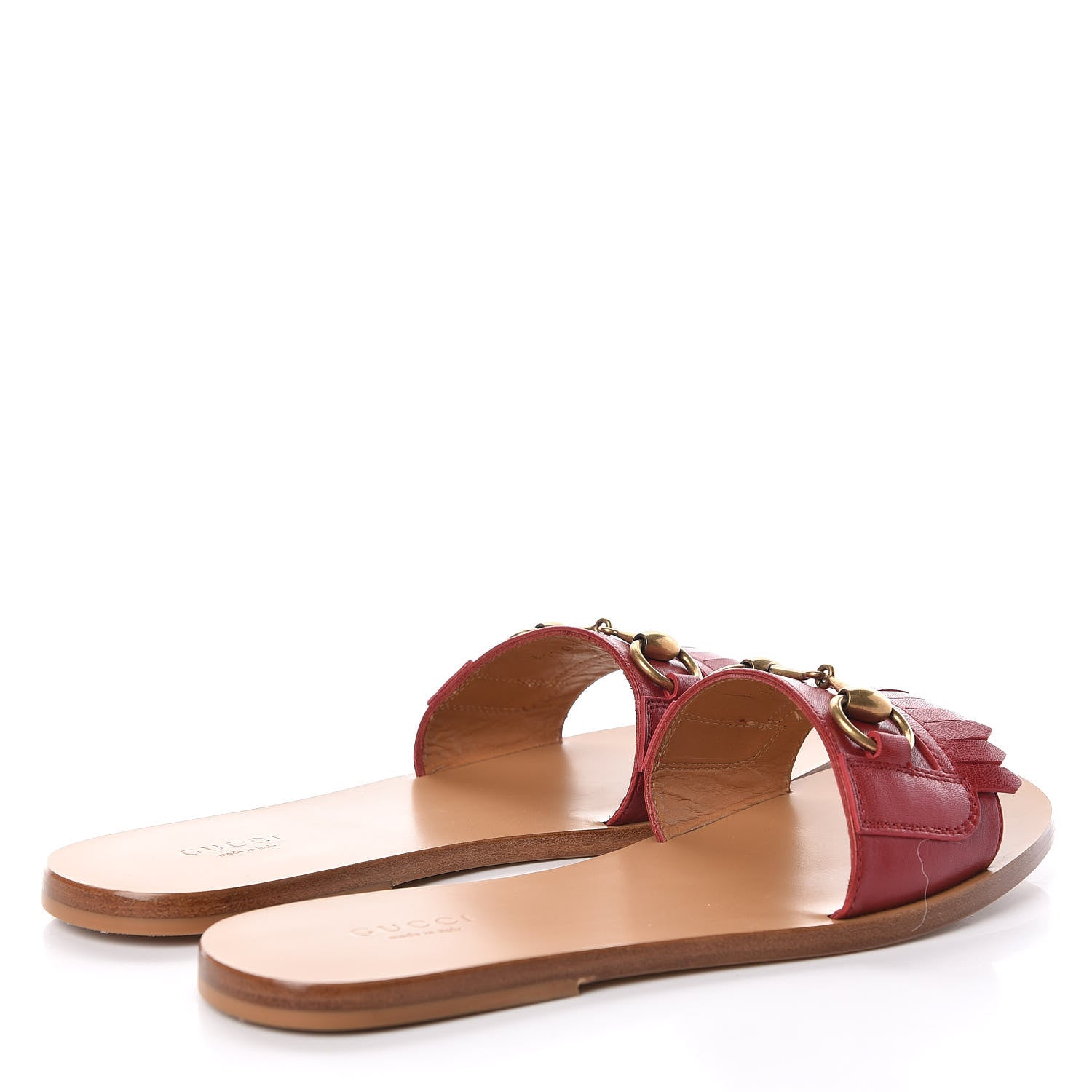 Gucci Malaga Kid Fringe Horsebit Slide Sandals 37.5 Hibiscus Red 4 of 8