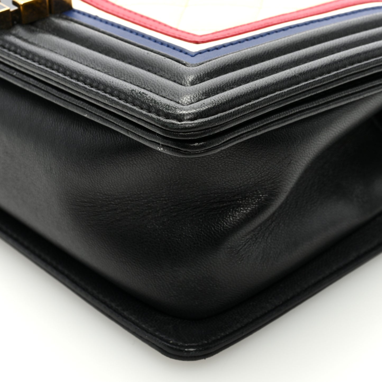 Lambskin Quilted Crest Embellished Medium Boy Flap Black White Blue