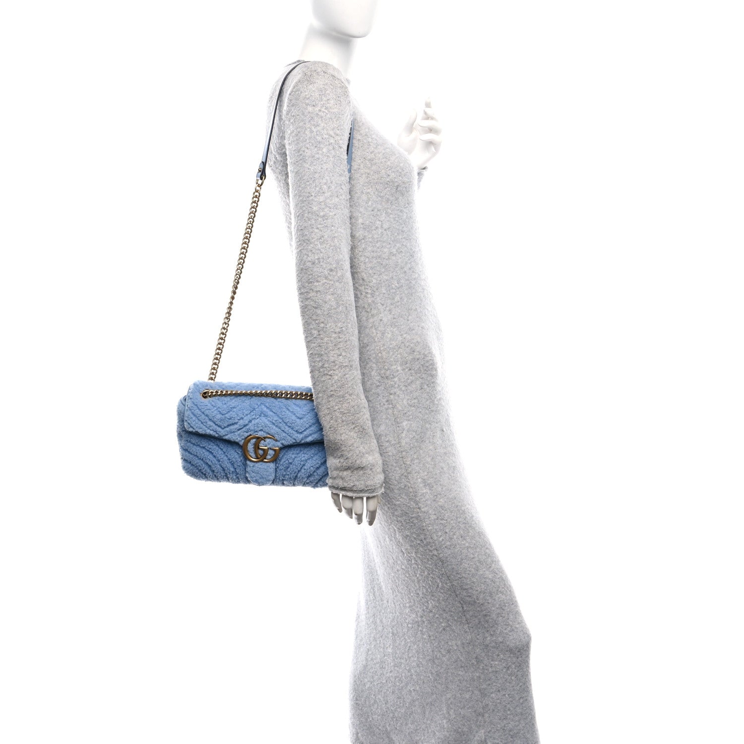 Gucci Merino Wool Matelasse Small GG Marmont Shoulder Bag Cadet Blue 2 of 10