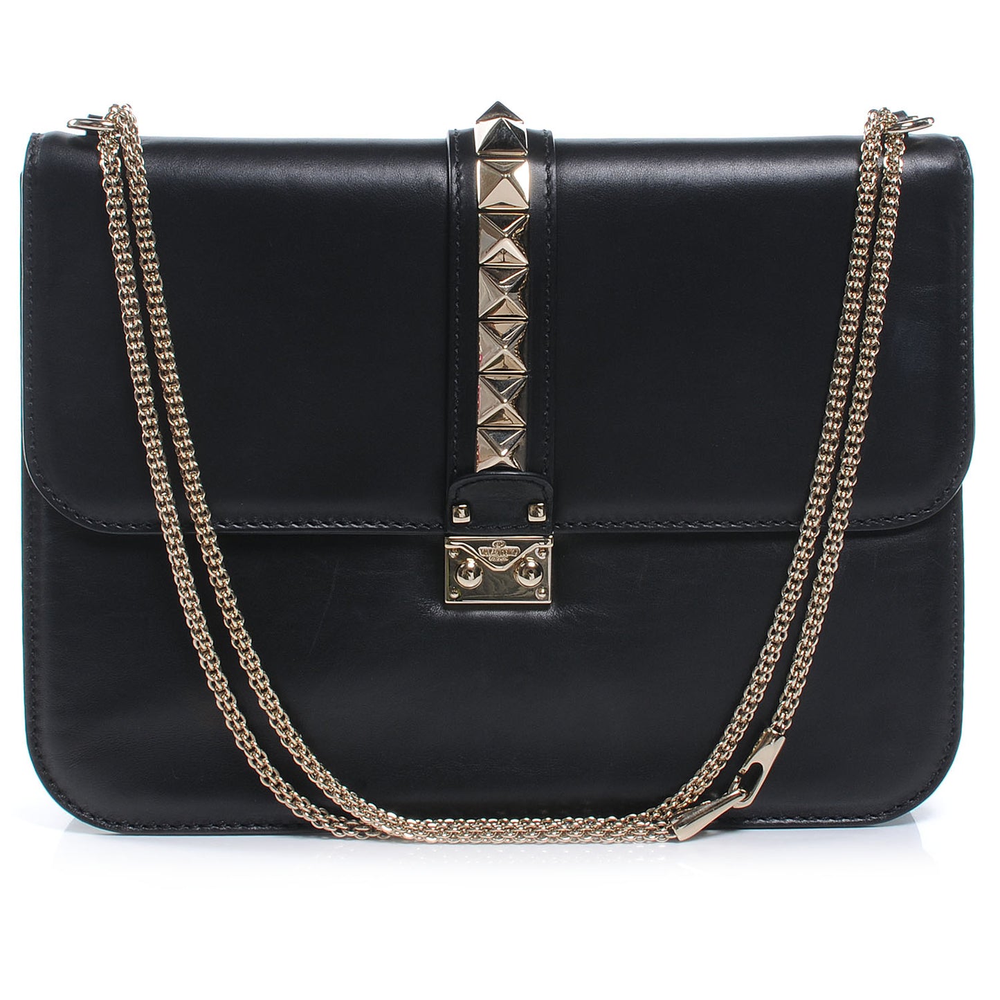 Vitello Large Glam Lock Rockstud Flap Black