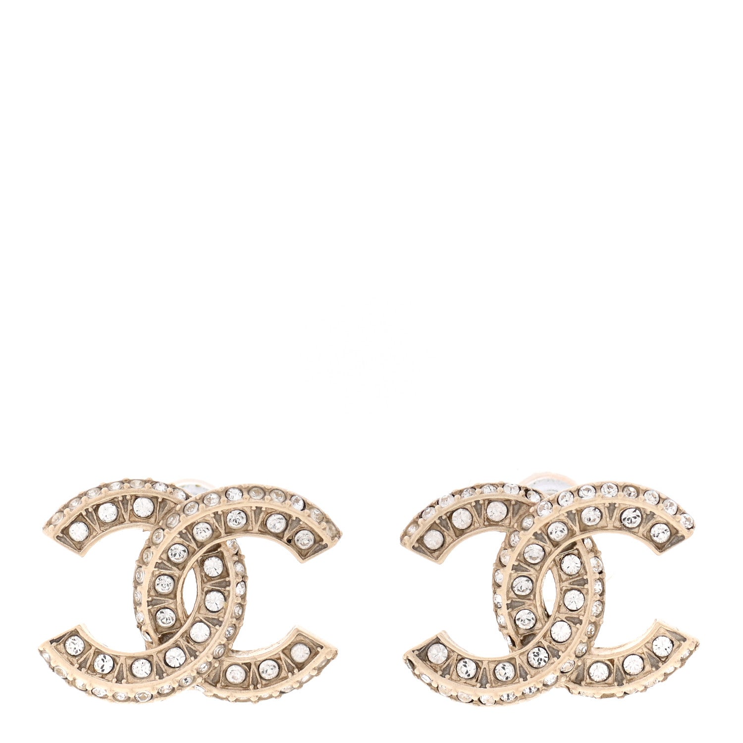 Chanel Crystal Timeless CC Earrings Light Gold 1 of 7