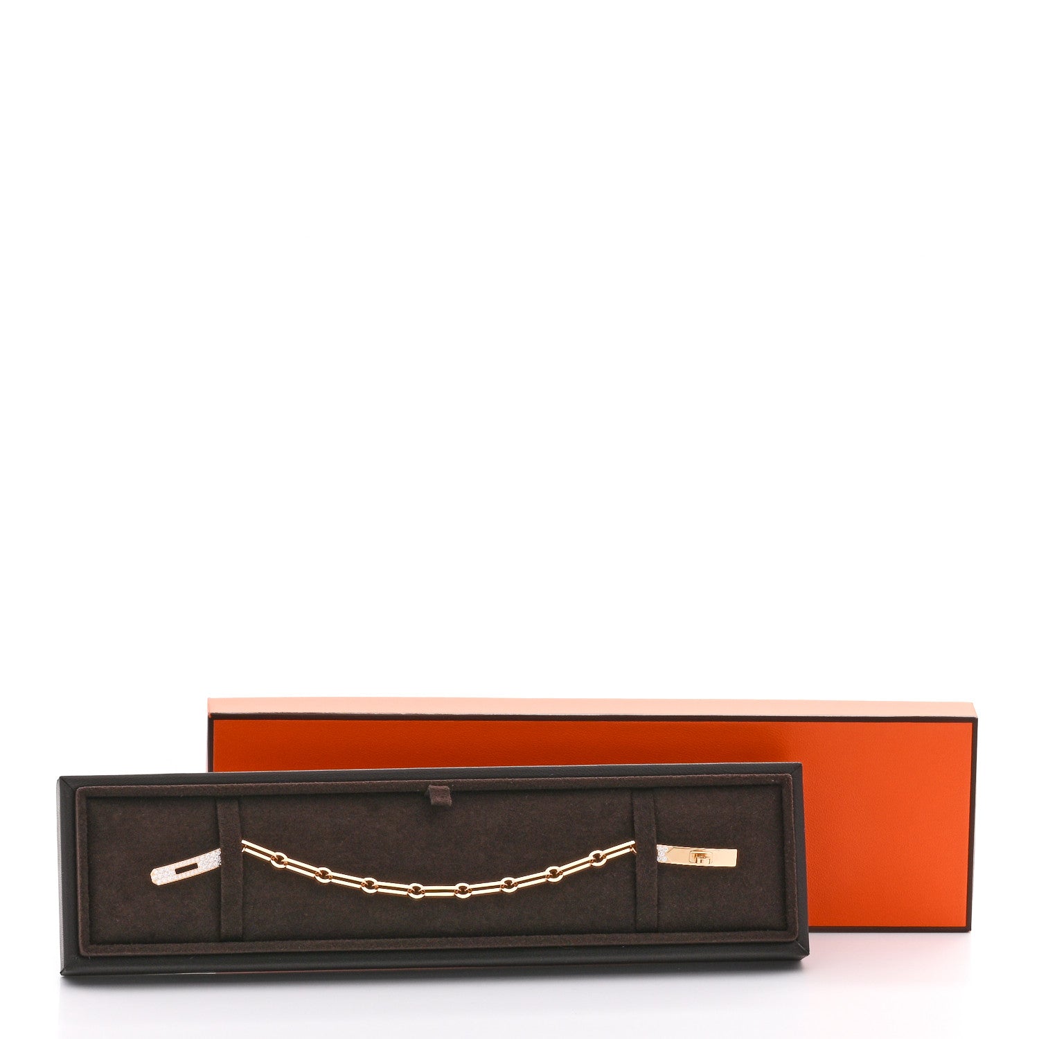 Hermes 18K Yellow Gold Diamond Pave PM Kelly Chaine Bracelet ST 4 of 4