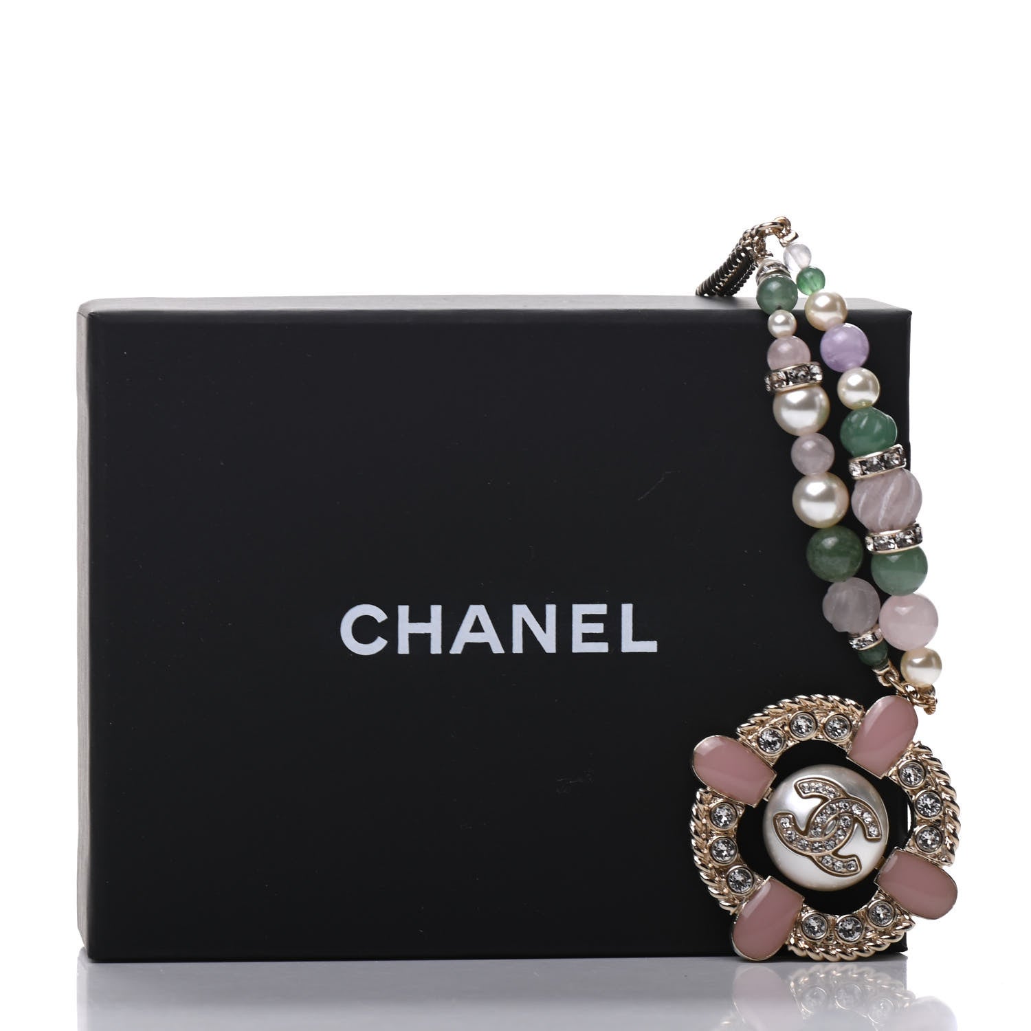Chanel Crystal Pearl Gripoix Poured Glass Necklace Gold Green White Pink 6 of 6