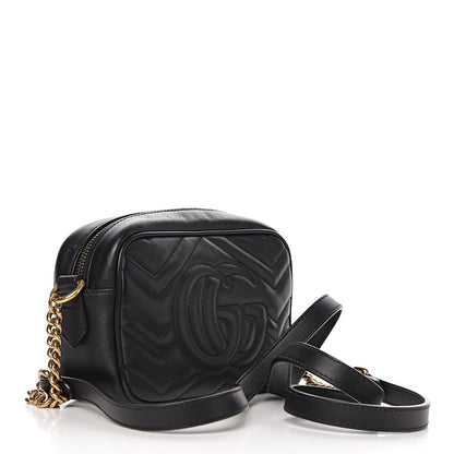 Gucci Calfskin Matelasse Mini GG Marmont Chain Shoulder Bag Black 2 of 9