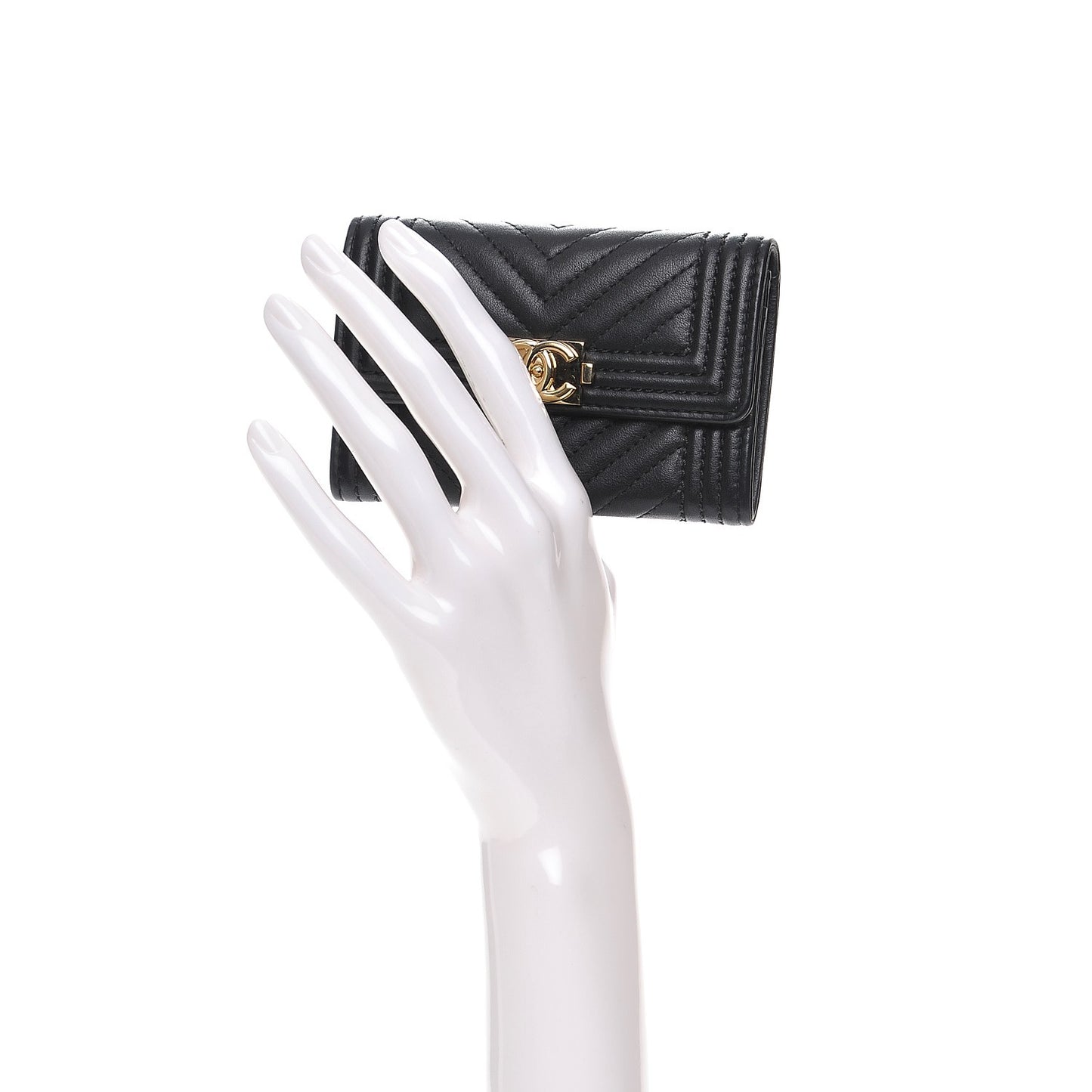 Calfskin Chevron Quilted Boy Card Holder Wallet Black