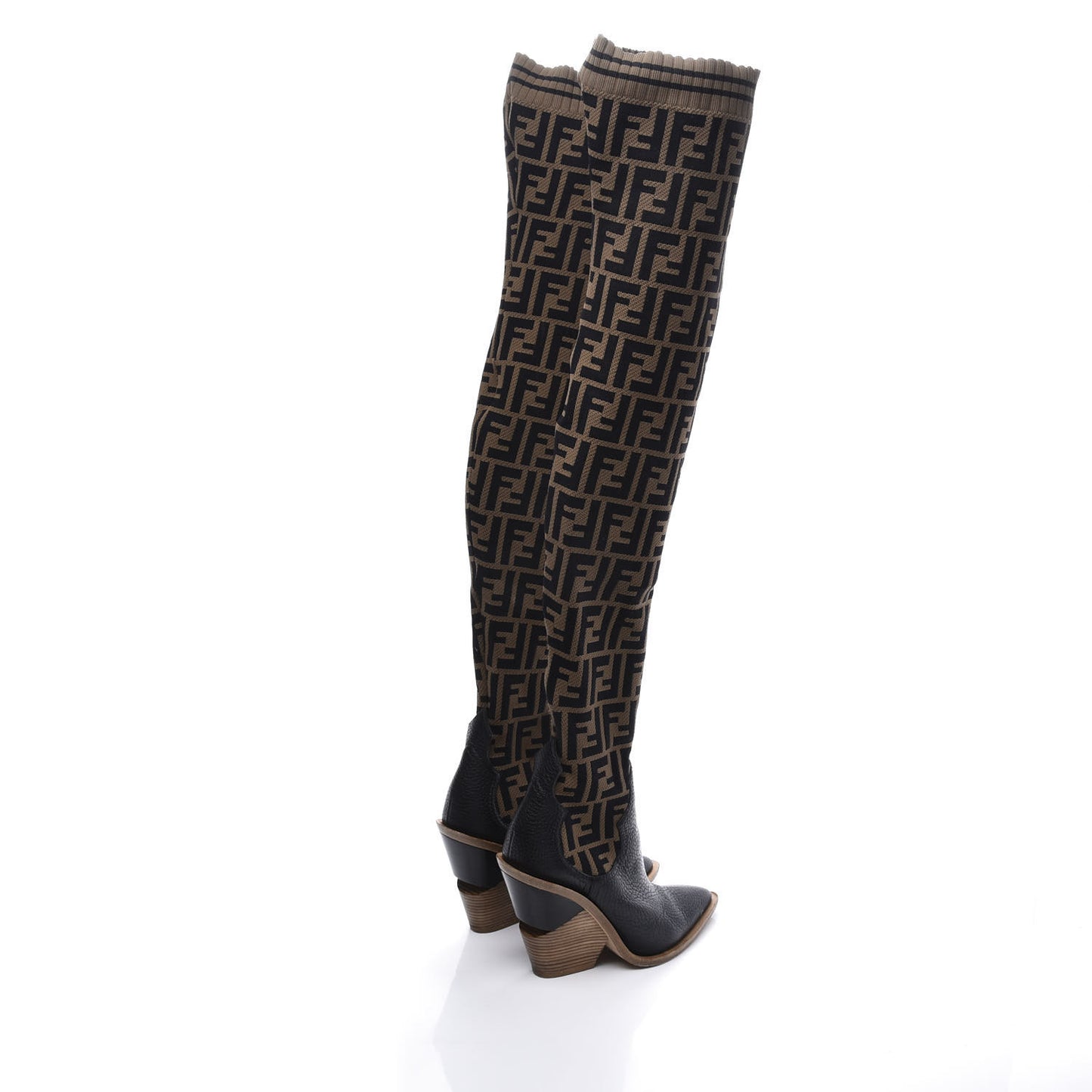 Stretch Fabric FF Cutwalk Thigh High Sock Boots 37 Tobacco Black