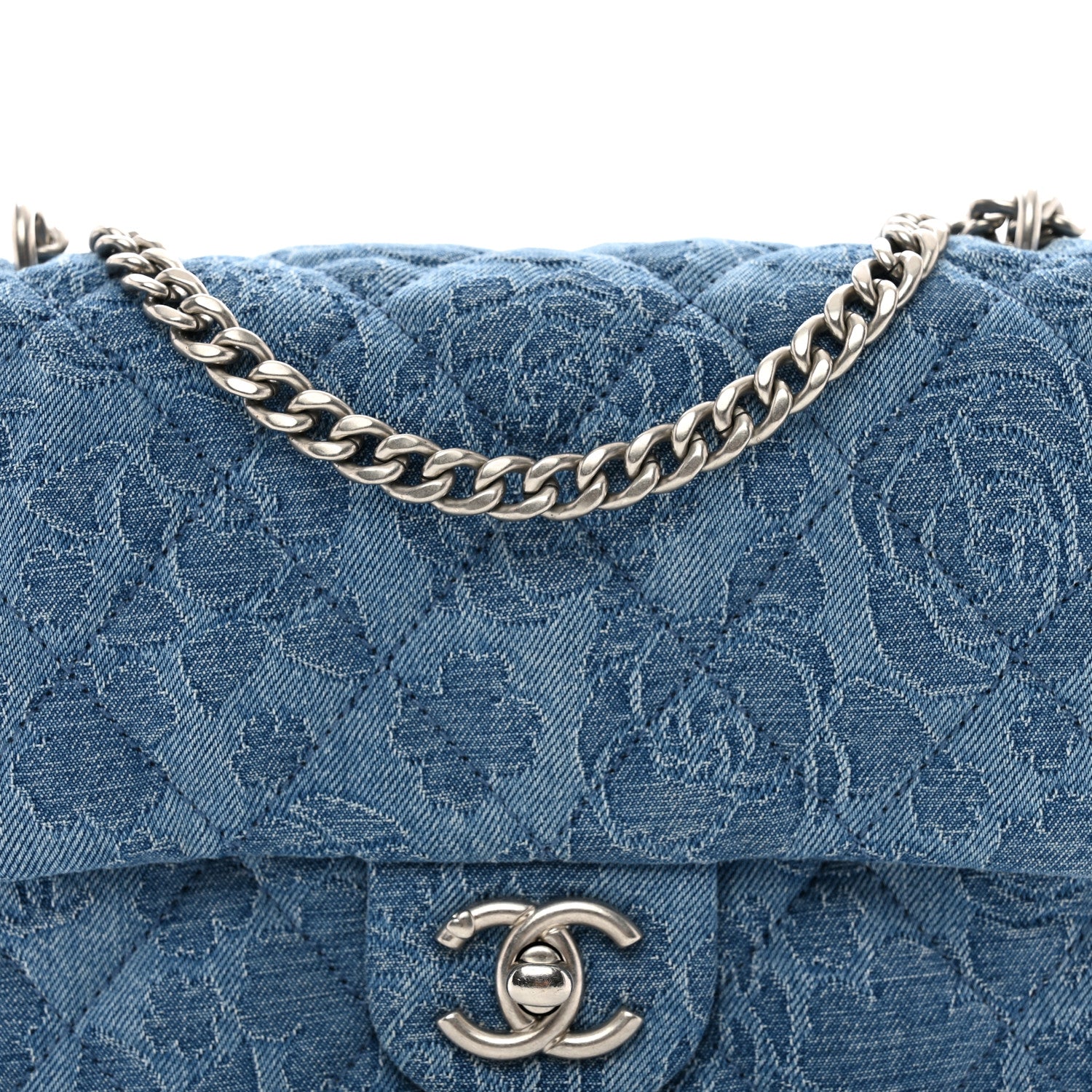 Chanel Denim Quilted Camellia Sweetheart Mini Flap Blue 5 of 10
