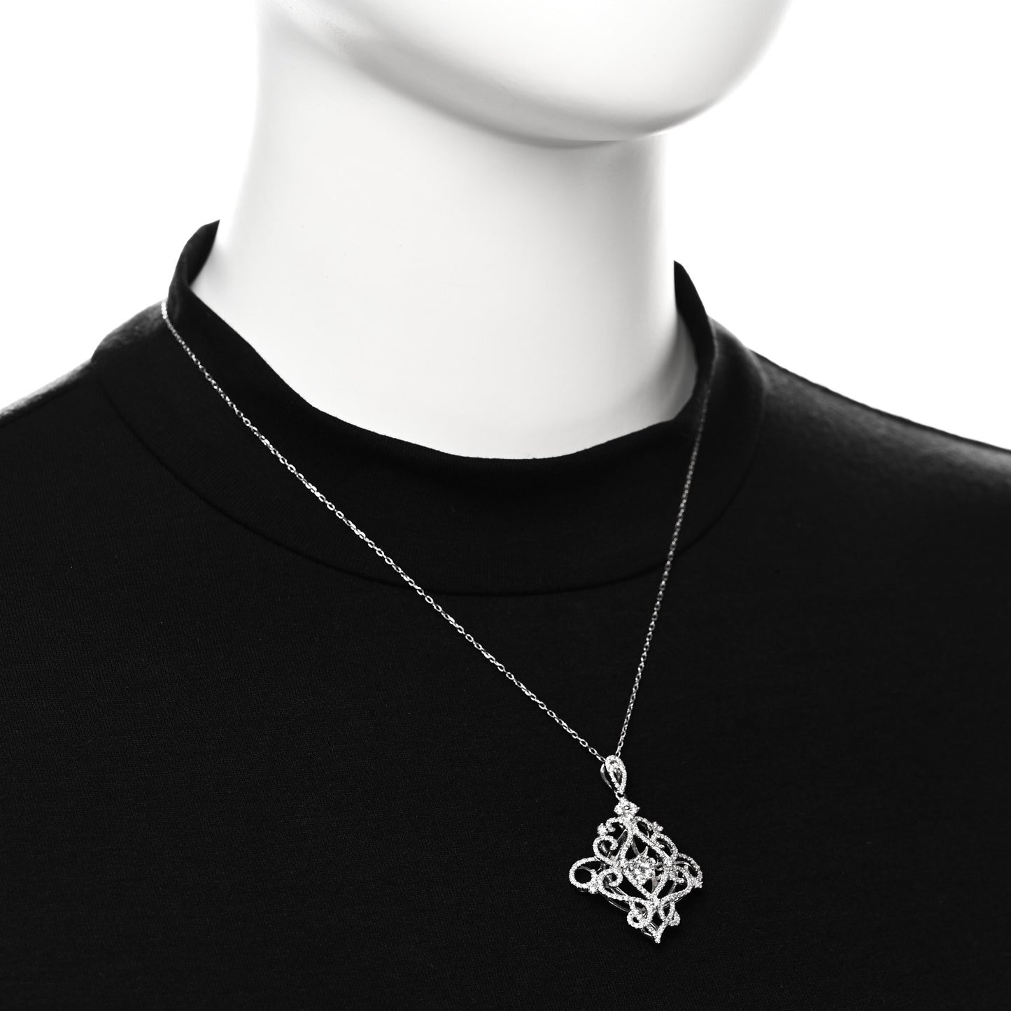 18K White Gold Diamond 1.48ctw Filigree Pendant Necklace