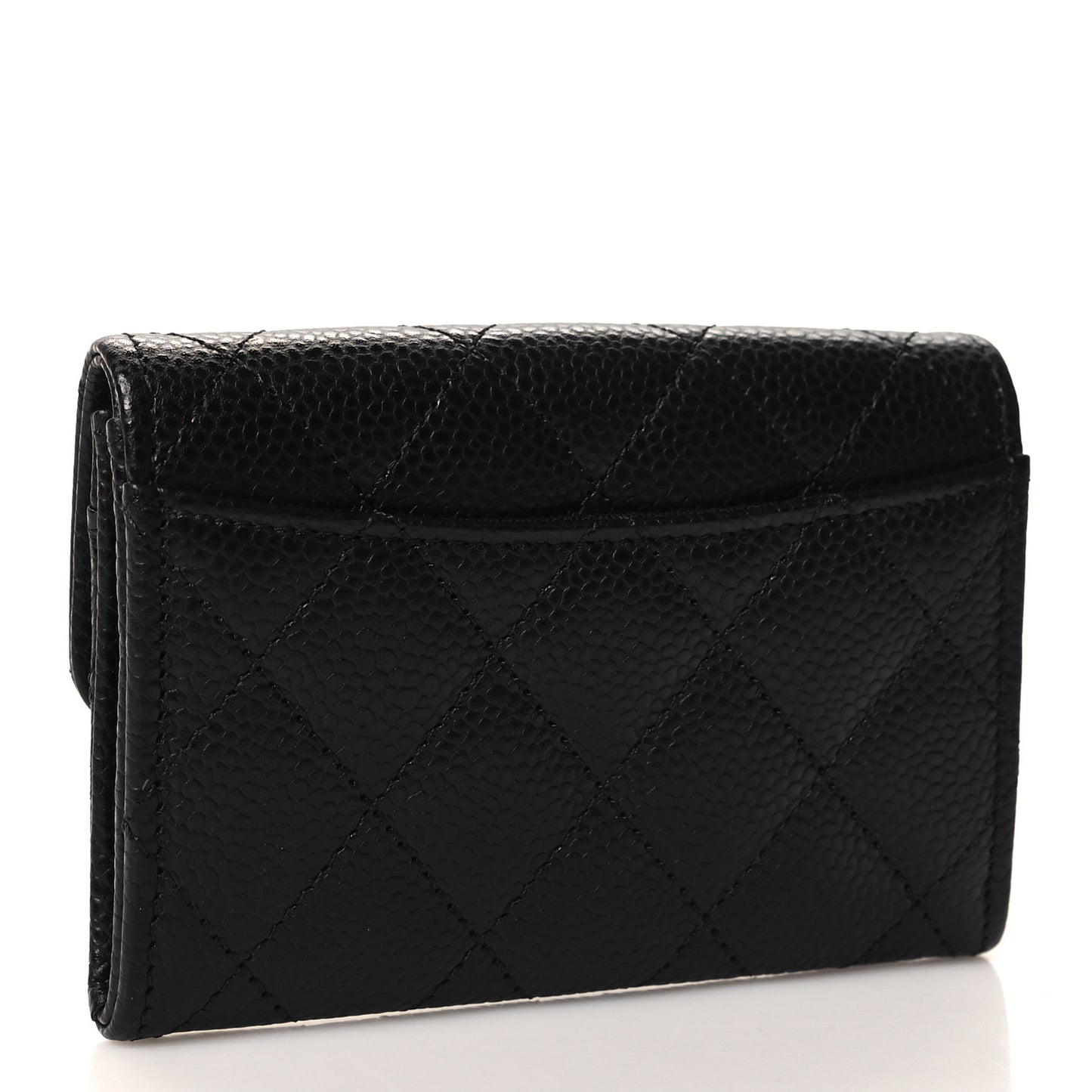 Caviar Quilted Flap Card Holder Wallet Black