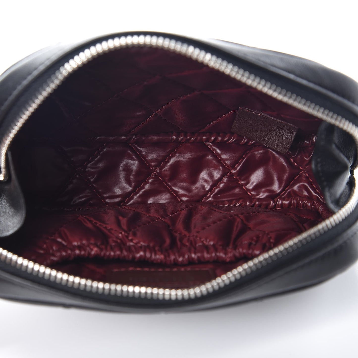 Lambskin Quilted Small Curvy Pouch Cosmetic Case Black
