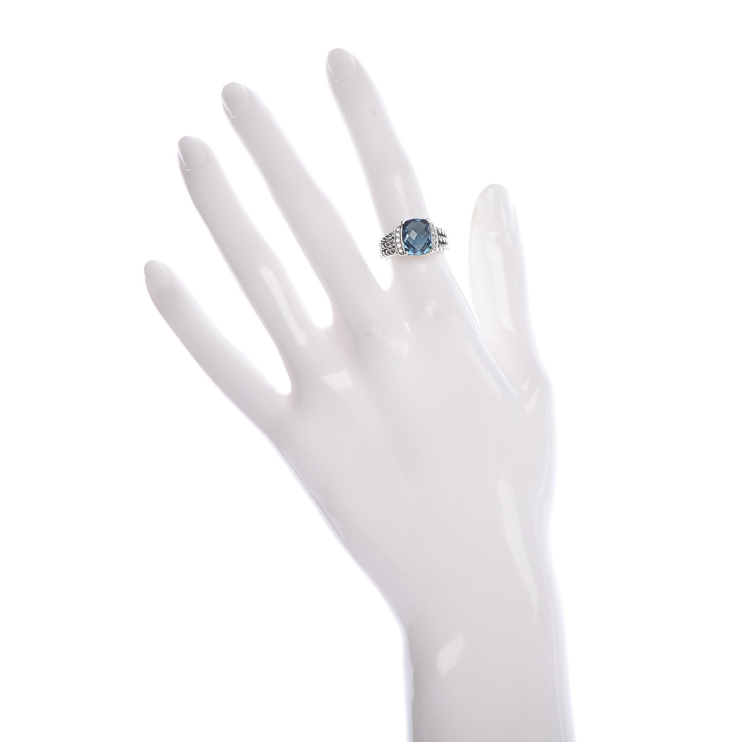 David Yurman Sterling Silver Diamond Hampton Blue Topaz 10mm Petite Wheaton Ring 49 5 2 of 5