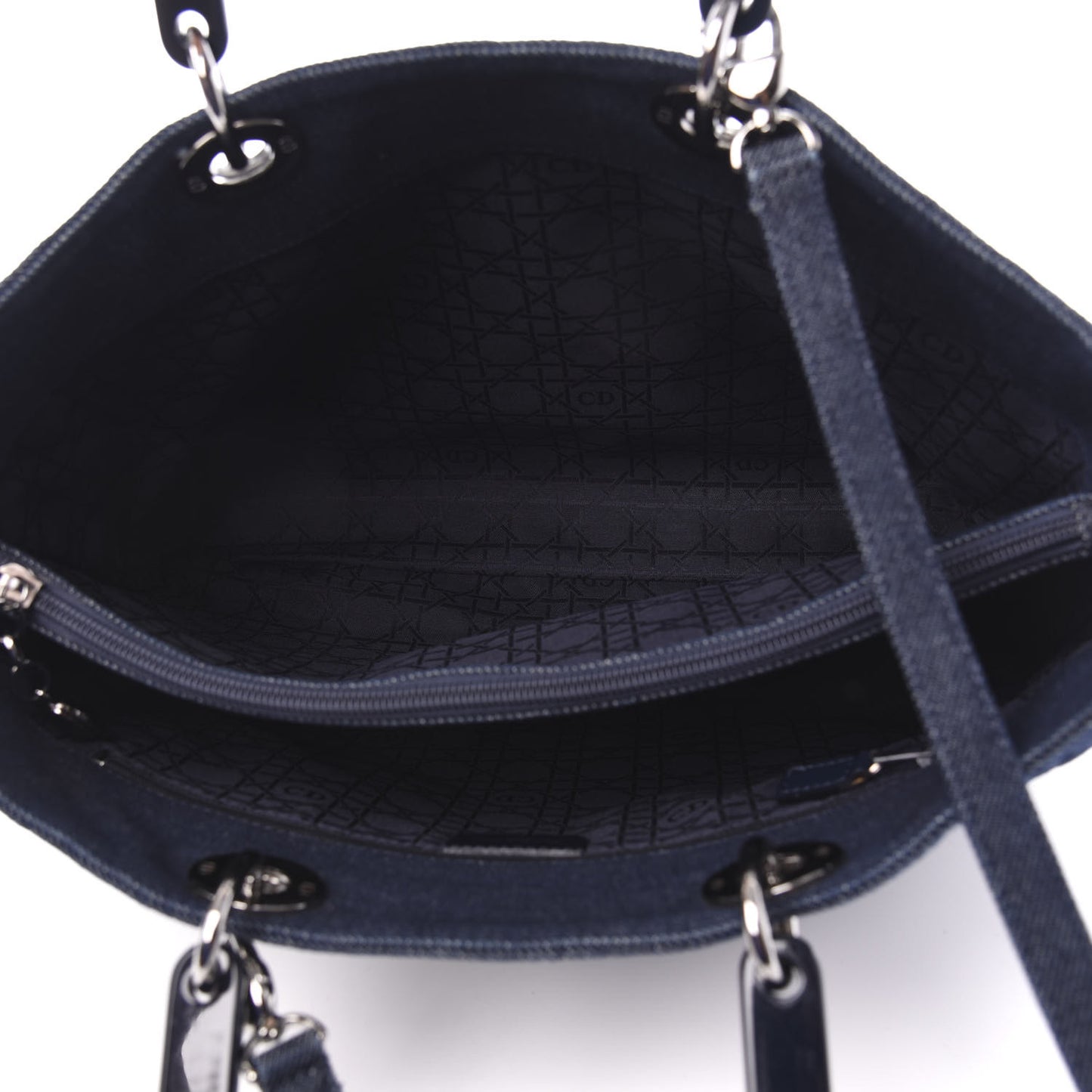 Denim Cannage Large Lady Dior Tote Blue