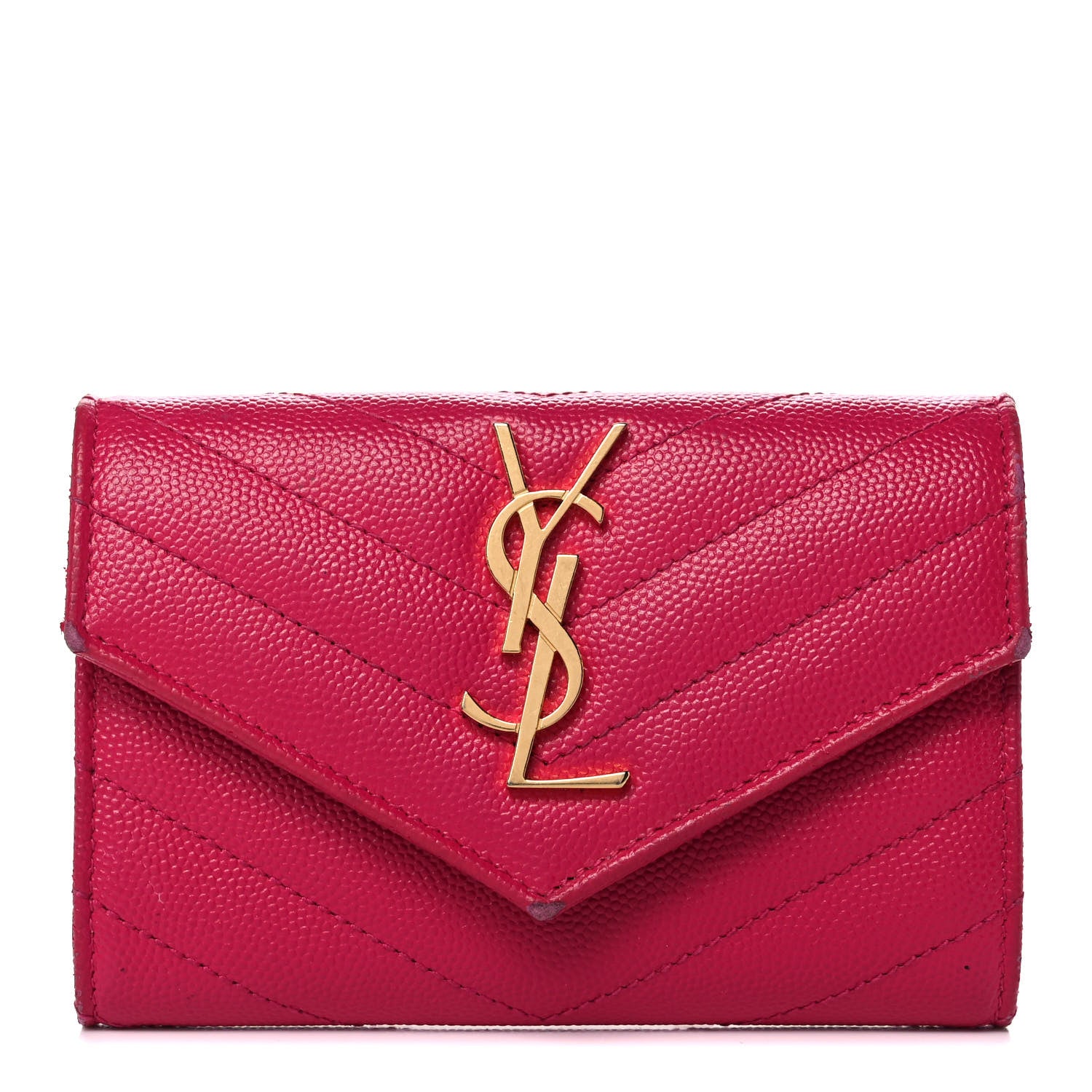 Saint Laurent Grain De Poudre Matelasse Chevron Small Monogram Envelope Wallet Bubblegum 1 of 12