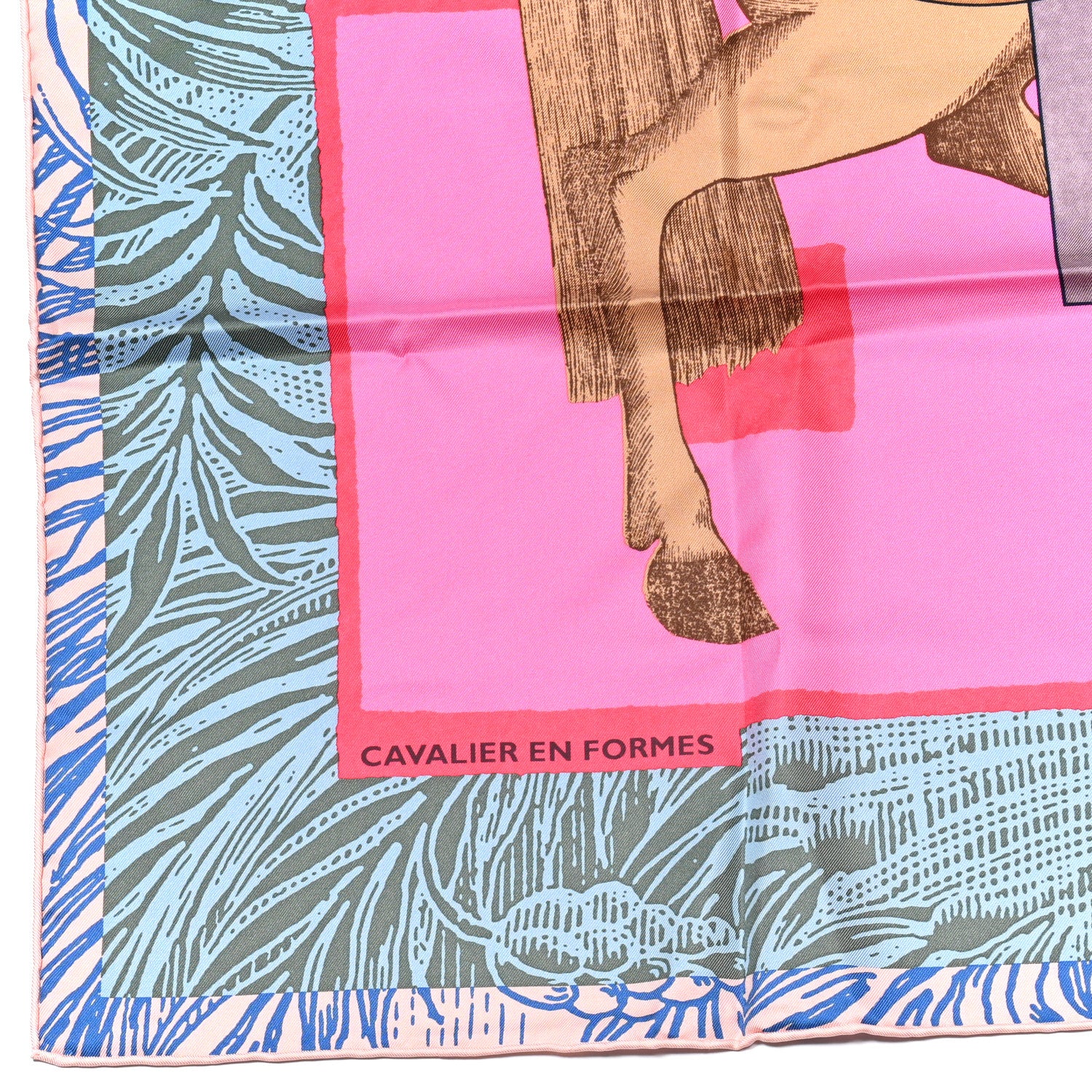 Hermes Silk Cavalier En Formes Scarf 90 Rose Vif Bleu Vert 5 of 5