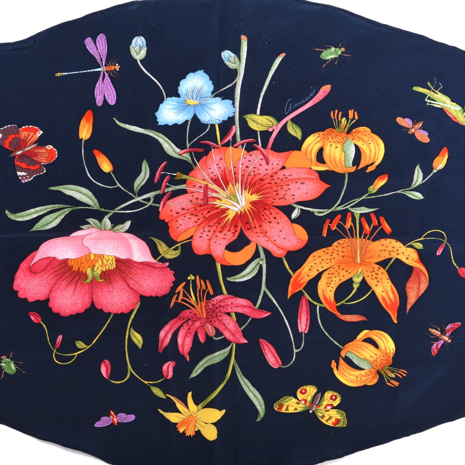 Gucci Silk Flora Wrap Scarf Navy 3 of 4