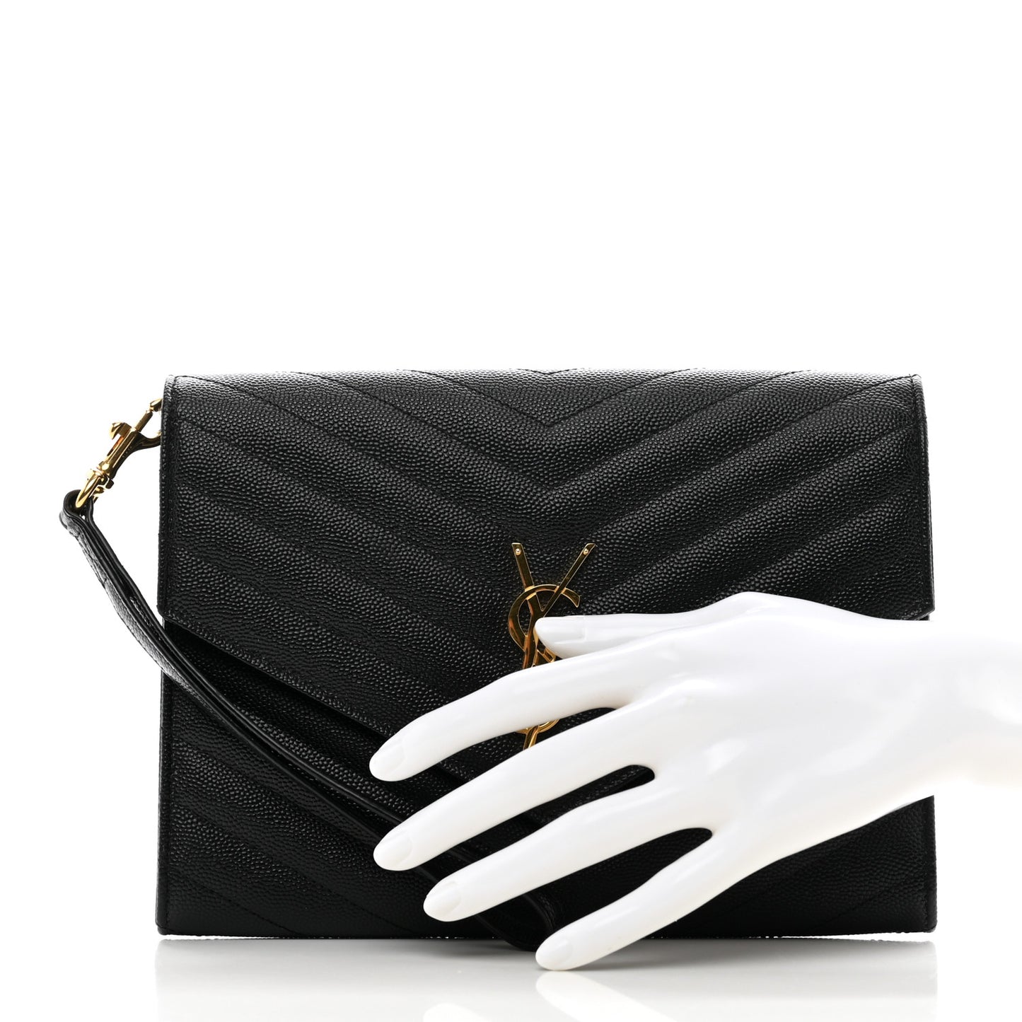 Grain De Poudre Matelasse Chevron Monogram Envelope Clutch Black