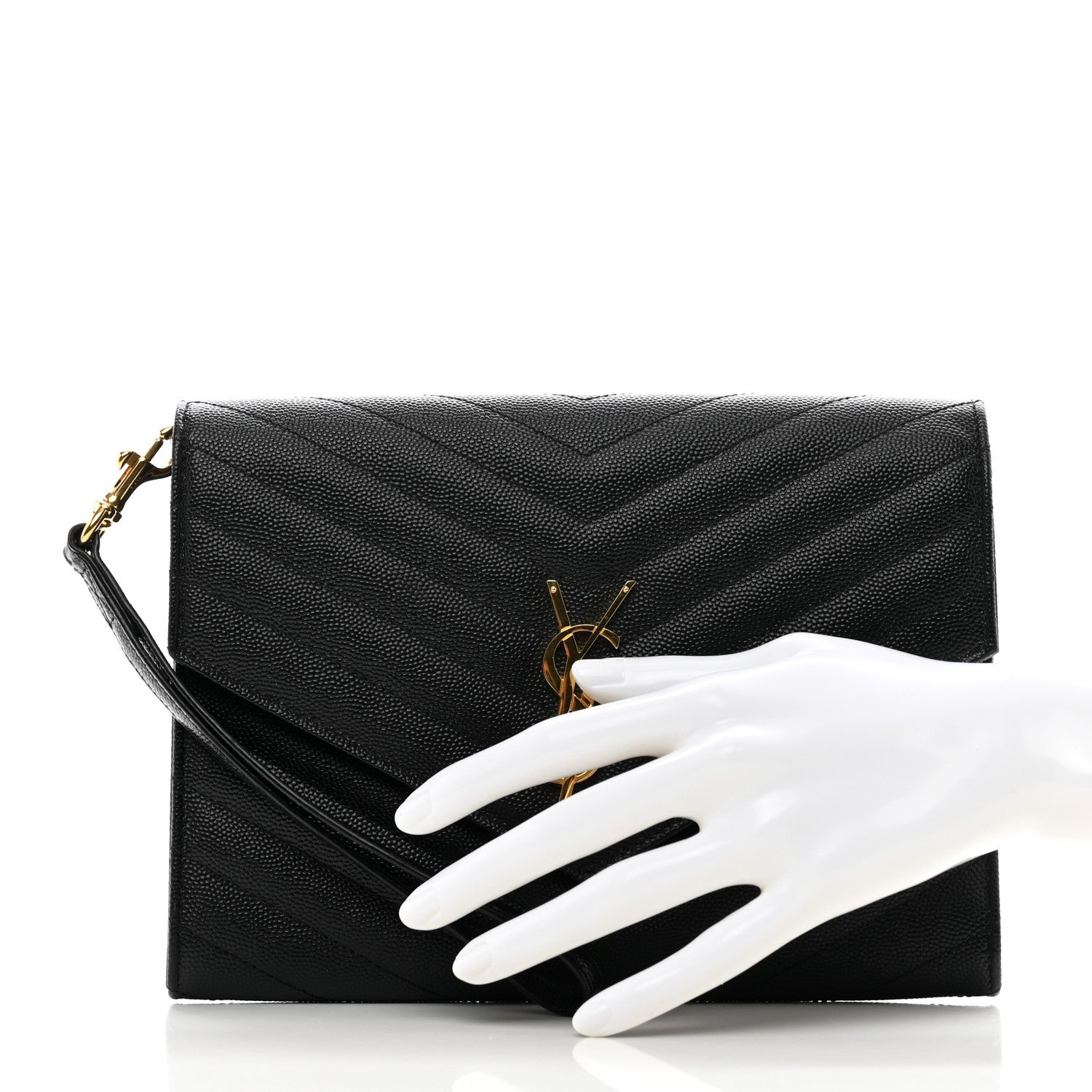 Saint Laurent Grain De Poudre Matelasse Chevron Monogram Envelope Clutch Black 2 of 8