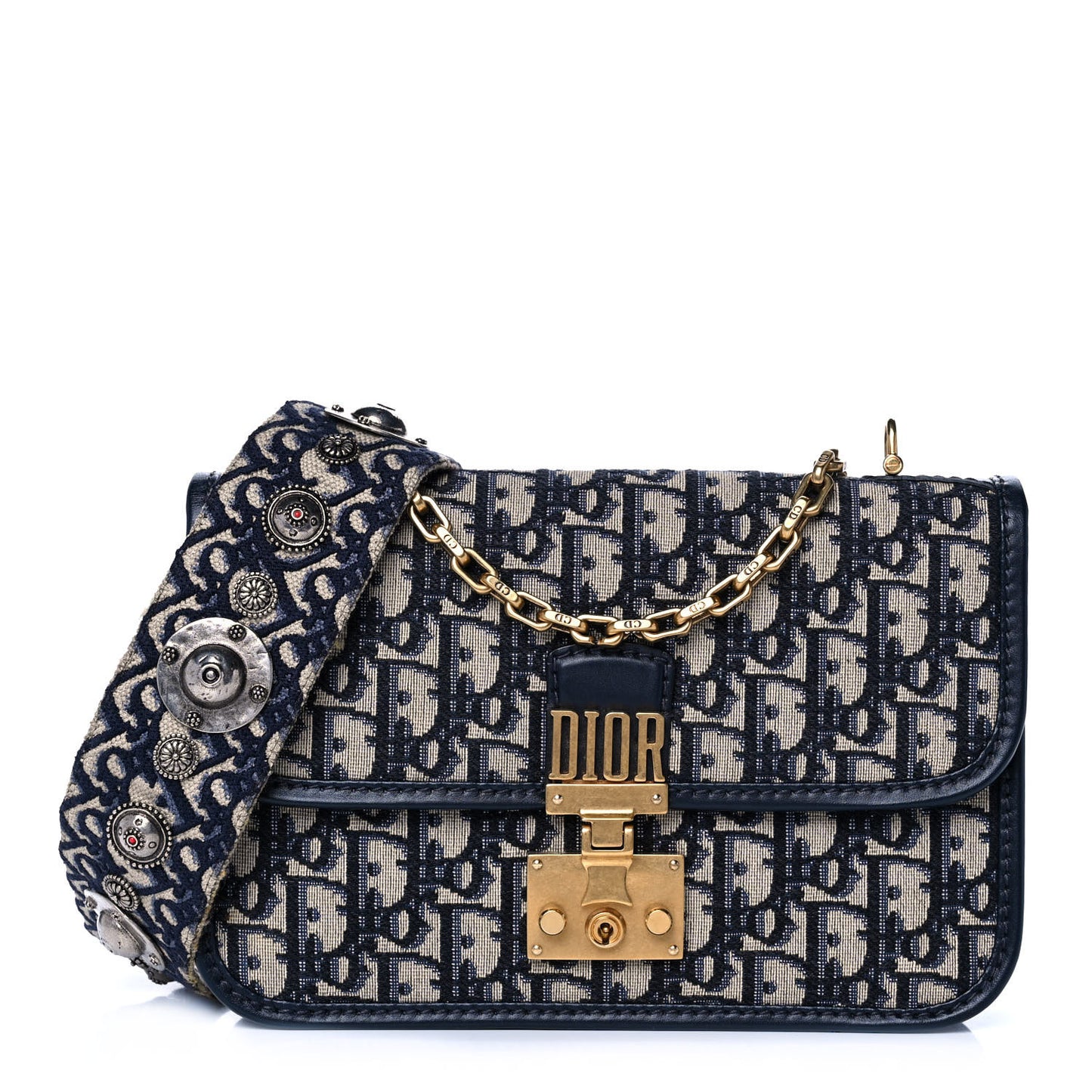 Oblique DiorAddict Flap Bag Navy Blue