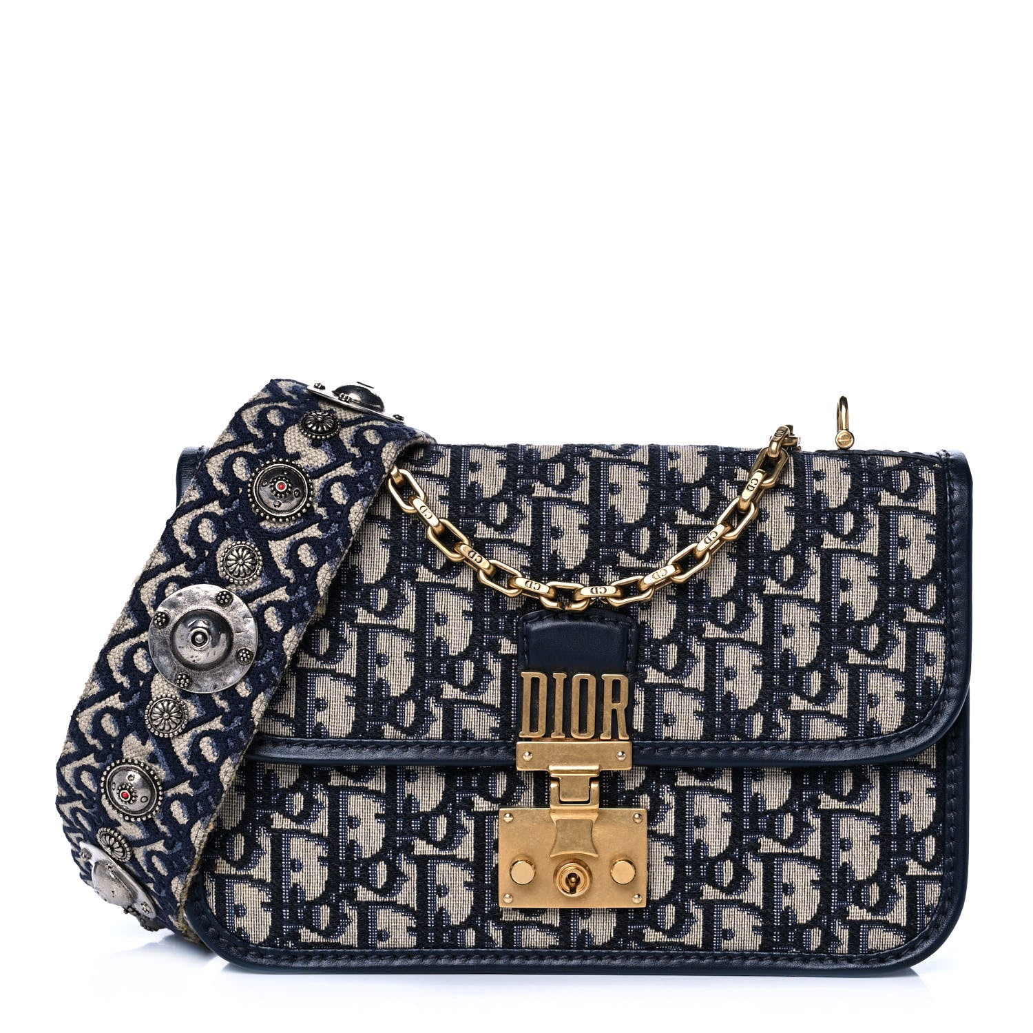 Christian Dior Oblique DiorAddict Flap Bag Navy Blue 1 of 14