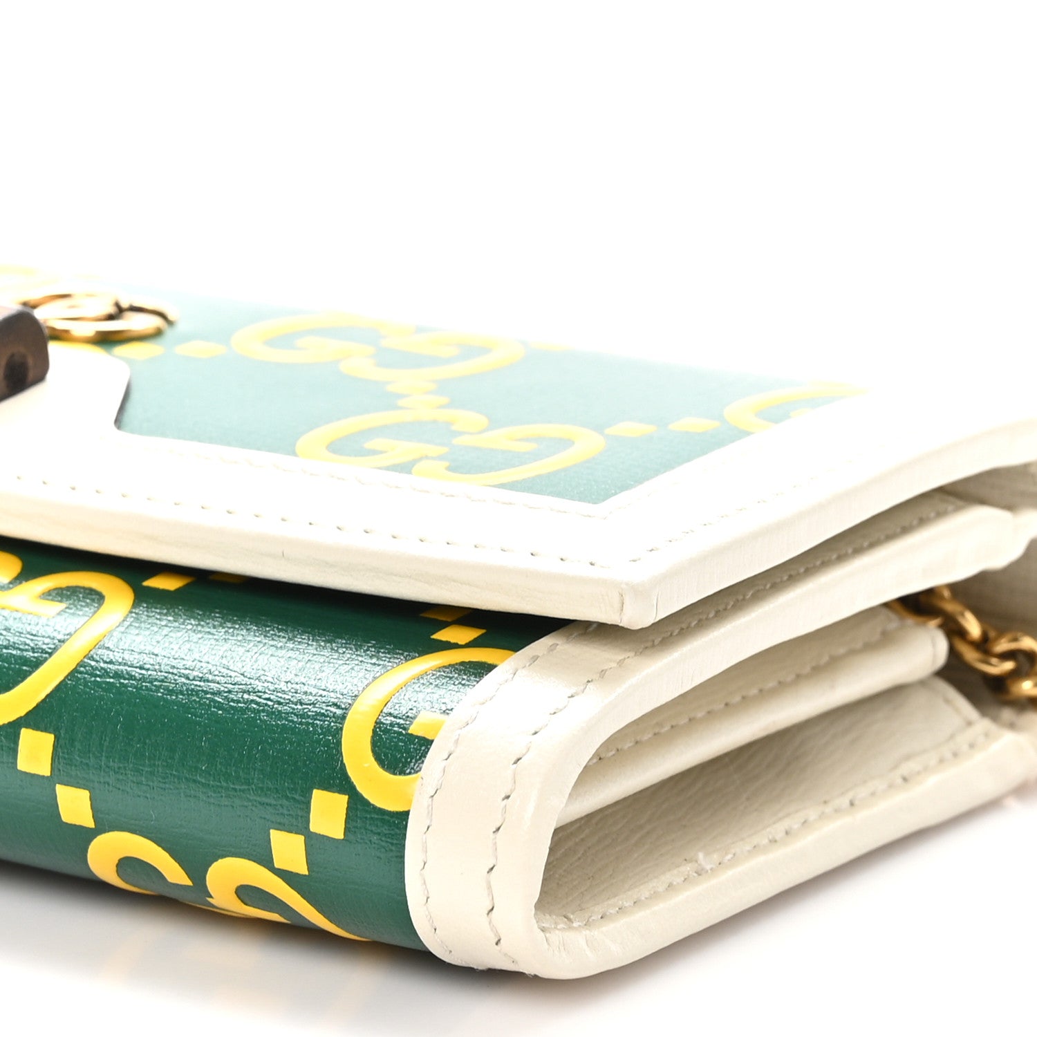 Gucci Azalea Calfskin GG Monogram Bi-Color Debossed Diana Chain Wallet Emerald Stone Topaz Mystic White 11 of 11