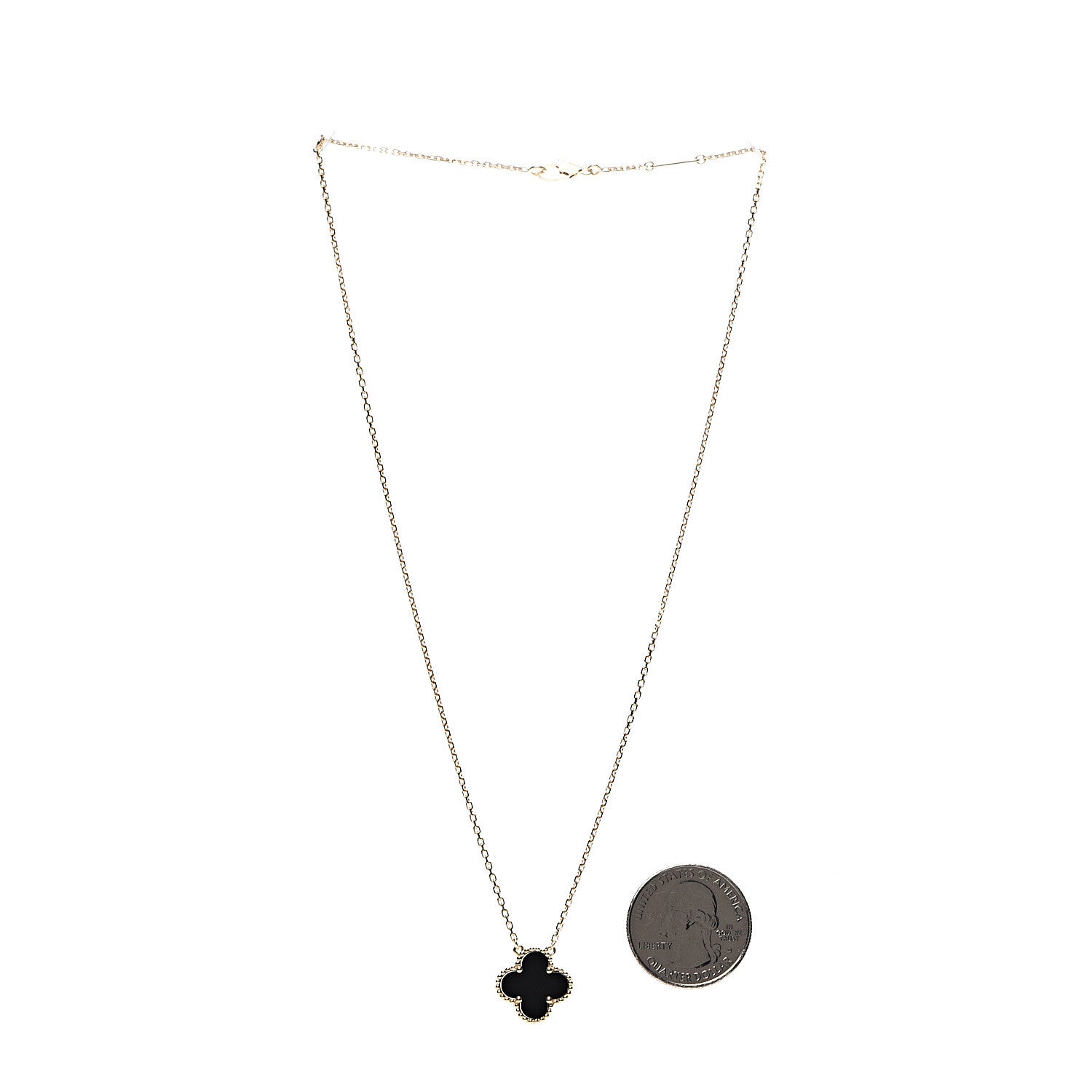 Van Cleef & Arpels 18K Yellow Gold Black Onyx Vintage Alhambra Pendant Necklace 3 of 7