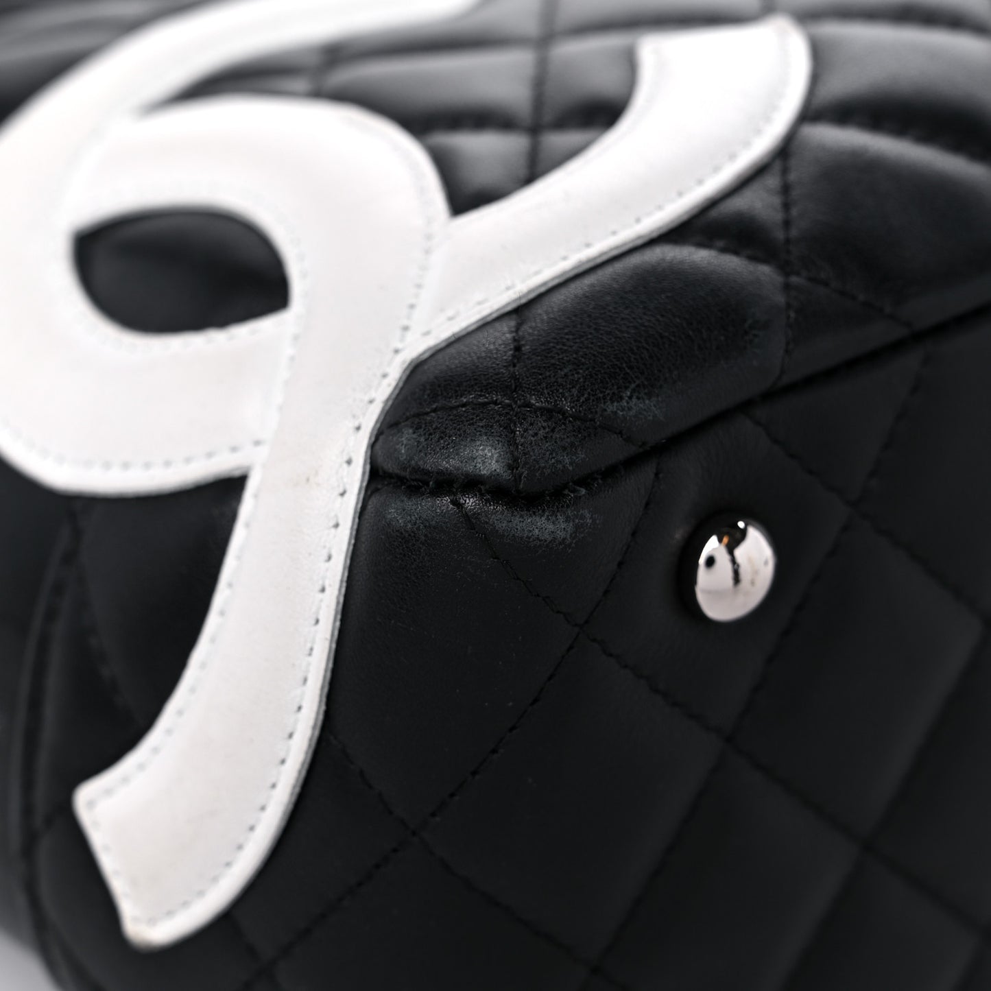 Calfskin Quilted Large Cambon Bowler Black White