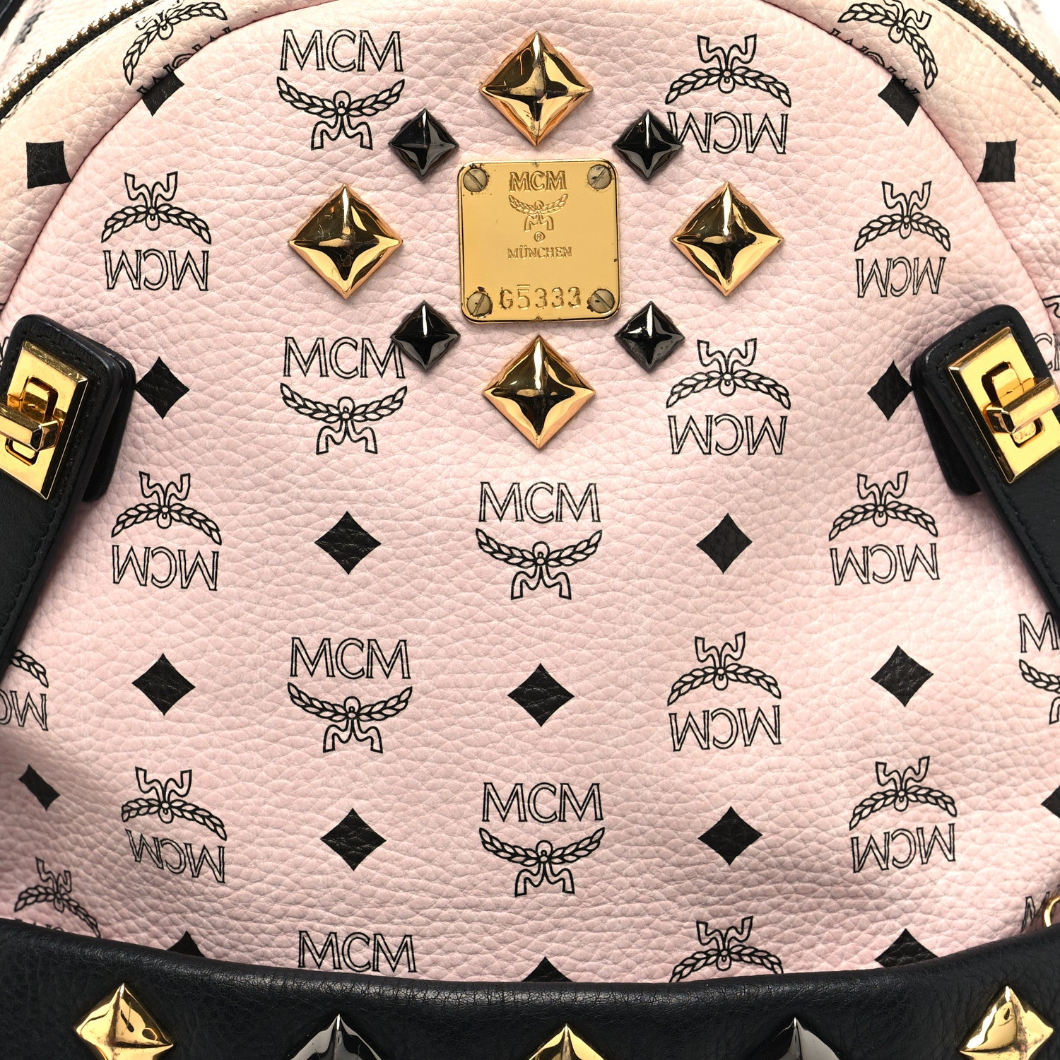 MCM Visetos Studded Dual Stark Backpack Chalk Pink Black 7 of 12