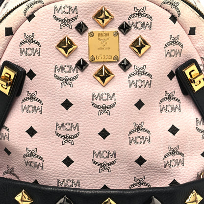 MCM Visetos Studded Dual Stark Backpack Chalk Pink Black 7 of 12