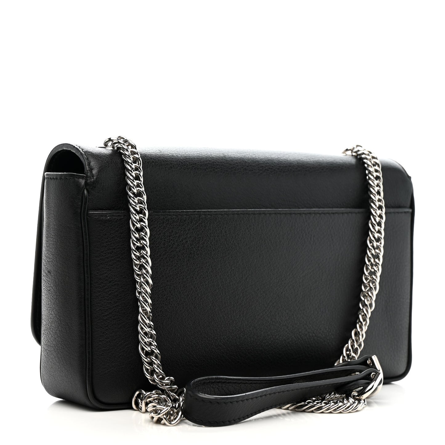 Pebbled Calfskin Logo Everyday Flap Chain Wallet Black