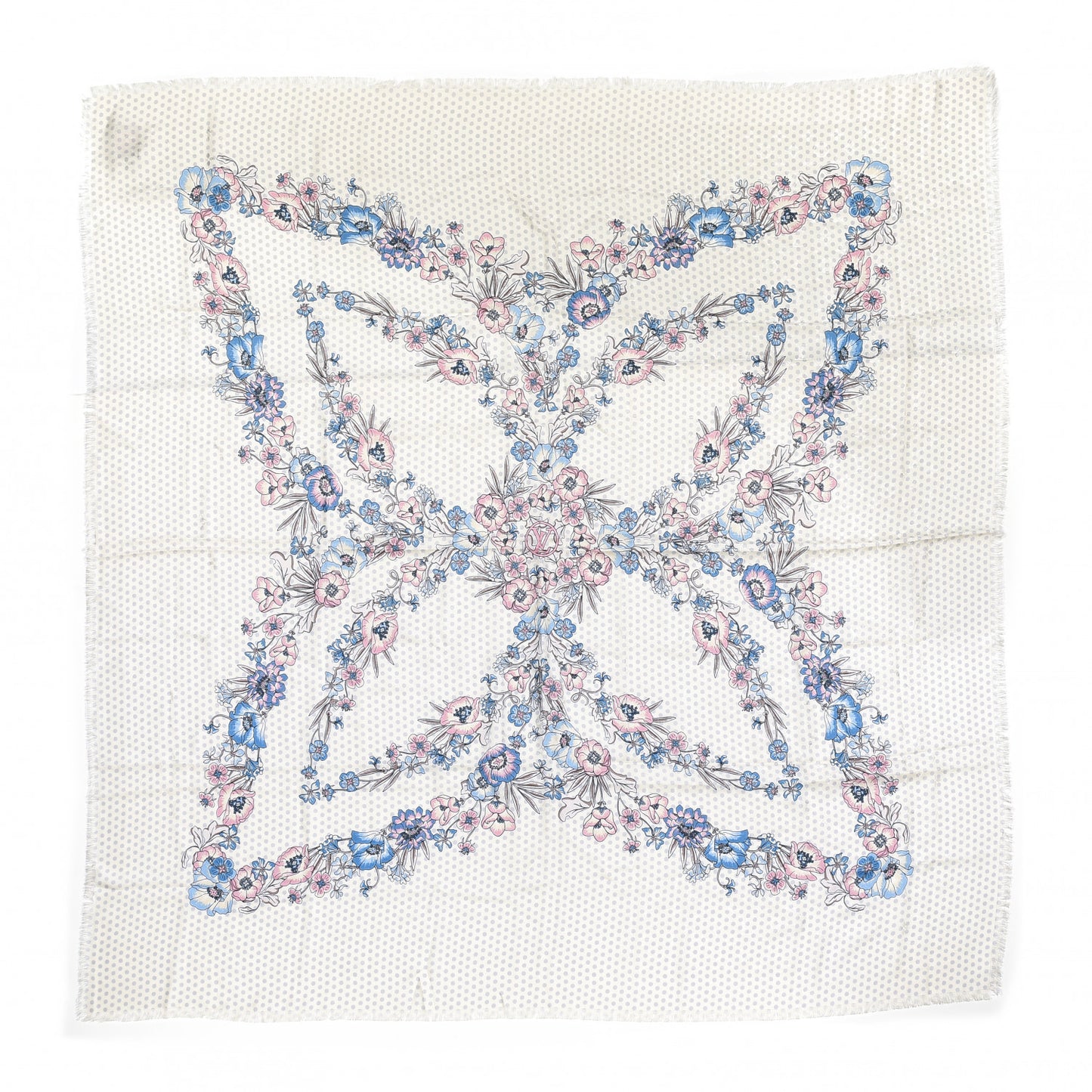 Silk Wool Monogram Flower Shawl Beige