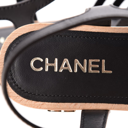 Chanel Cork Wood Calfskin Strappy Sandals 39 Black 7 of 11