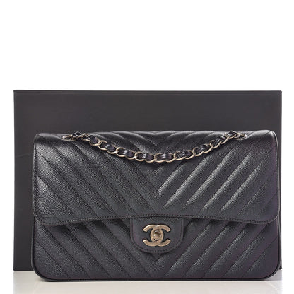 Chanel Iridescent Caviar Chevron Quilted Medium Double Flap Black 7 of 7