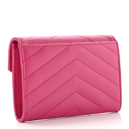 Saint Laurent Grain De Poudre Matelasse Chevron Small Monogram Envelope Wallet Bubblegum 3 of 12